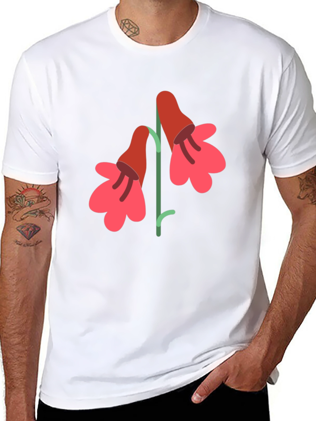 Black Floral Graphic Print Men's T-Shirt view 8