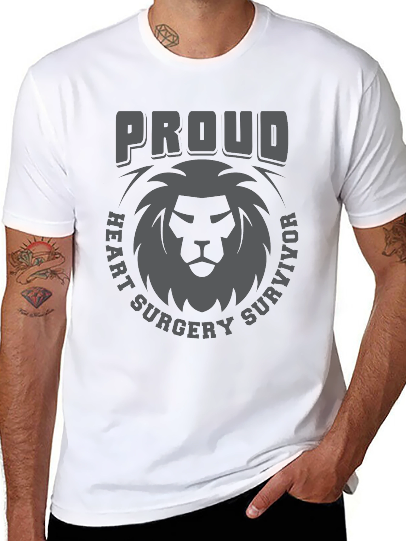 Proud Heart Surgery Survivor Lion Graphic Tee - 8
