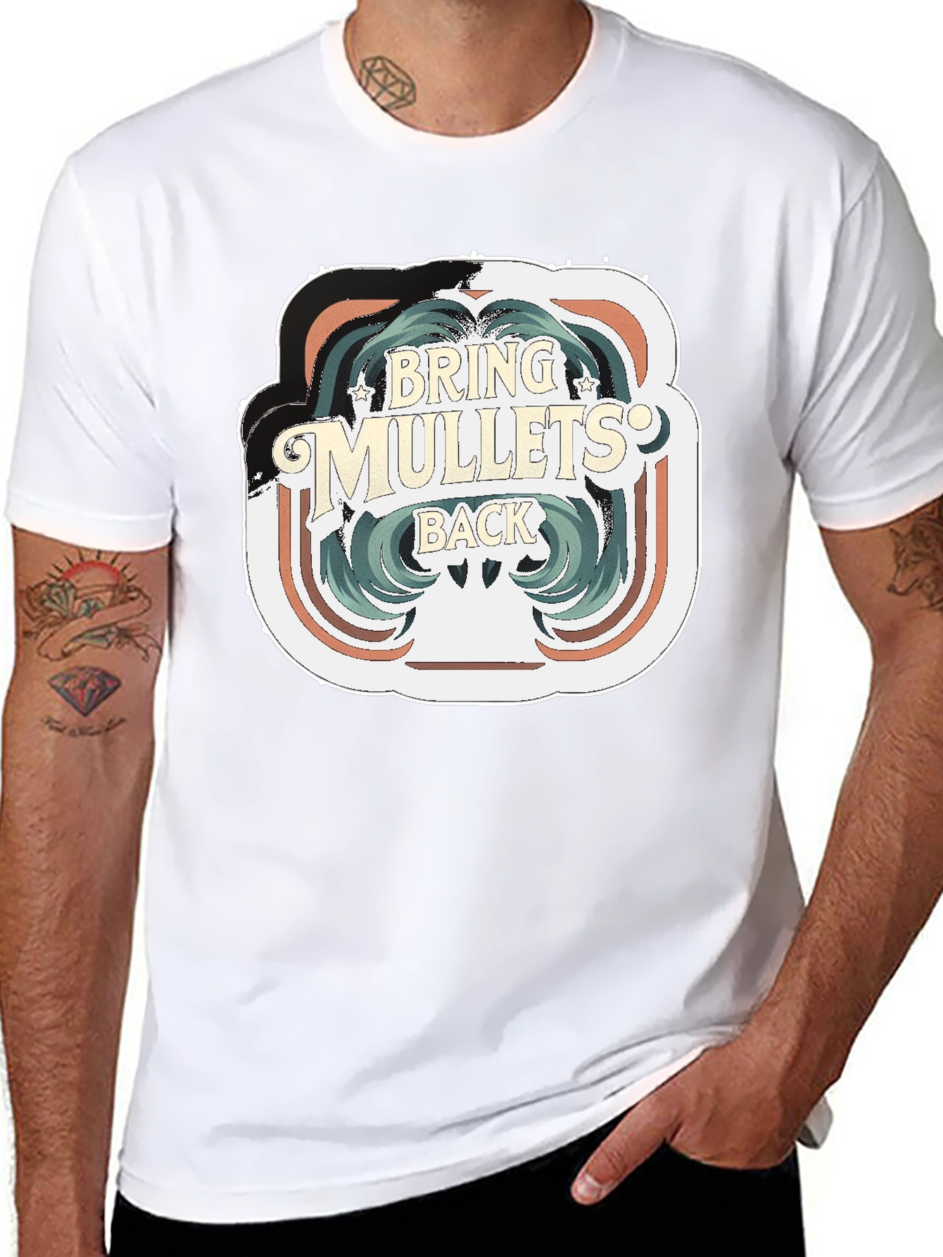 Black Bring Mullets Back T-Shirt - Retro Hair Style Tee view 8