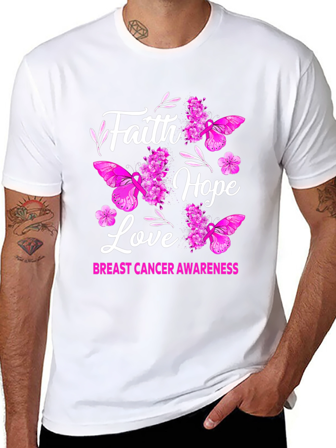 Black Faith Hope Love Breast Cancer Awareness Graphic Tee view 8