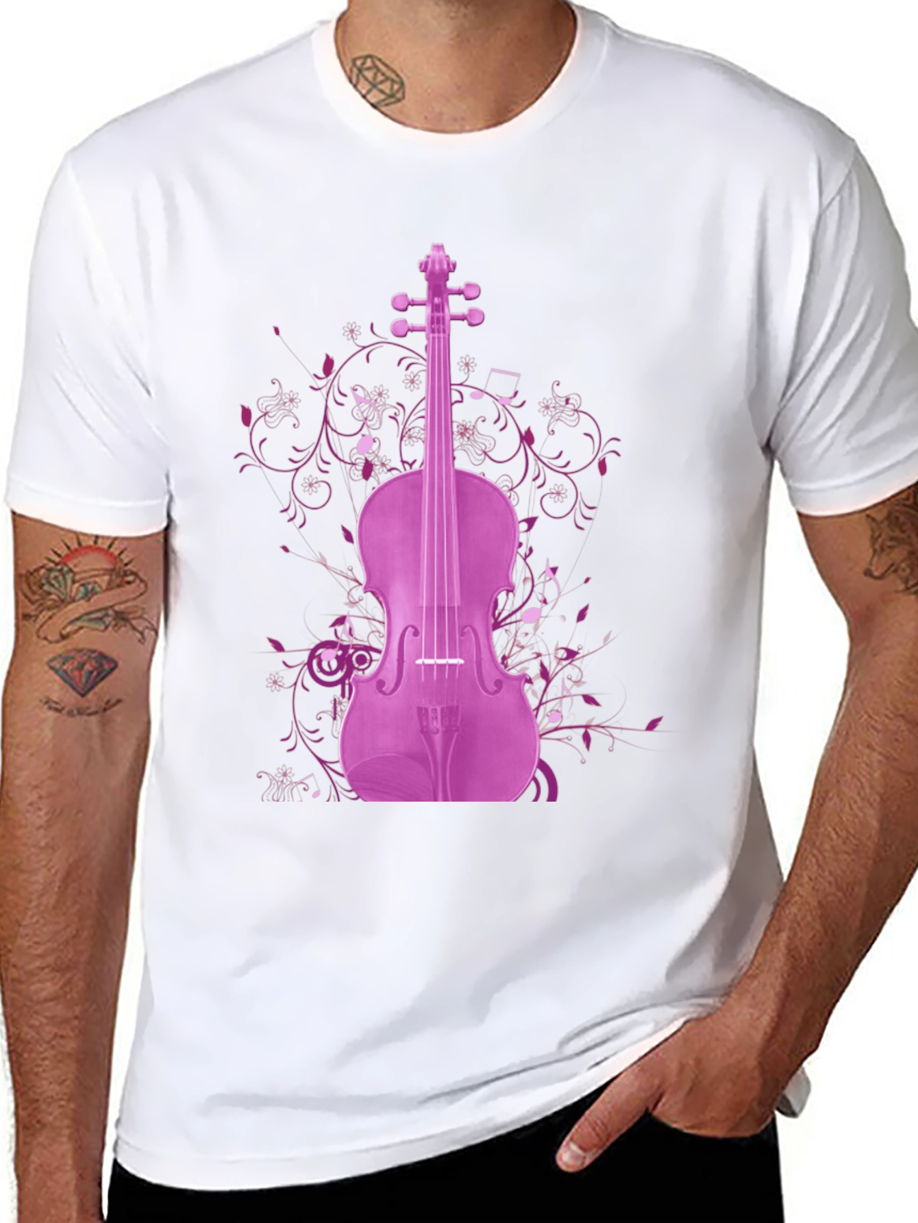 Black Musical Violin Graphic Tee - Black view 8