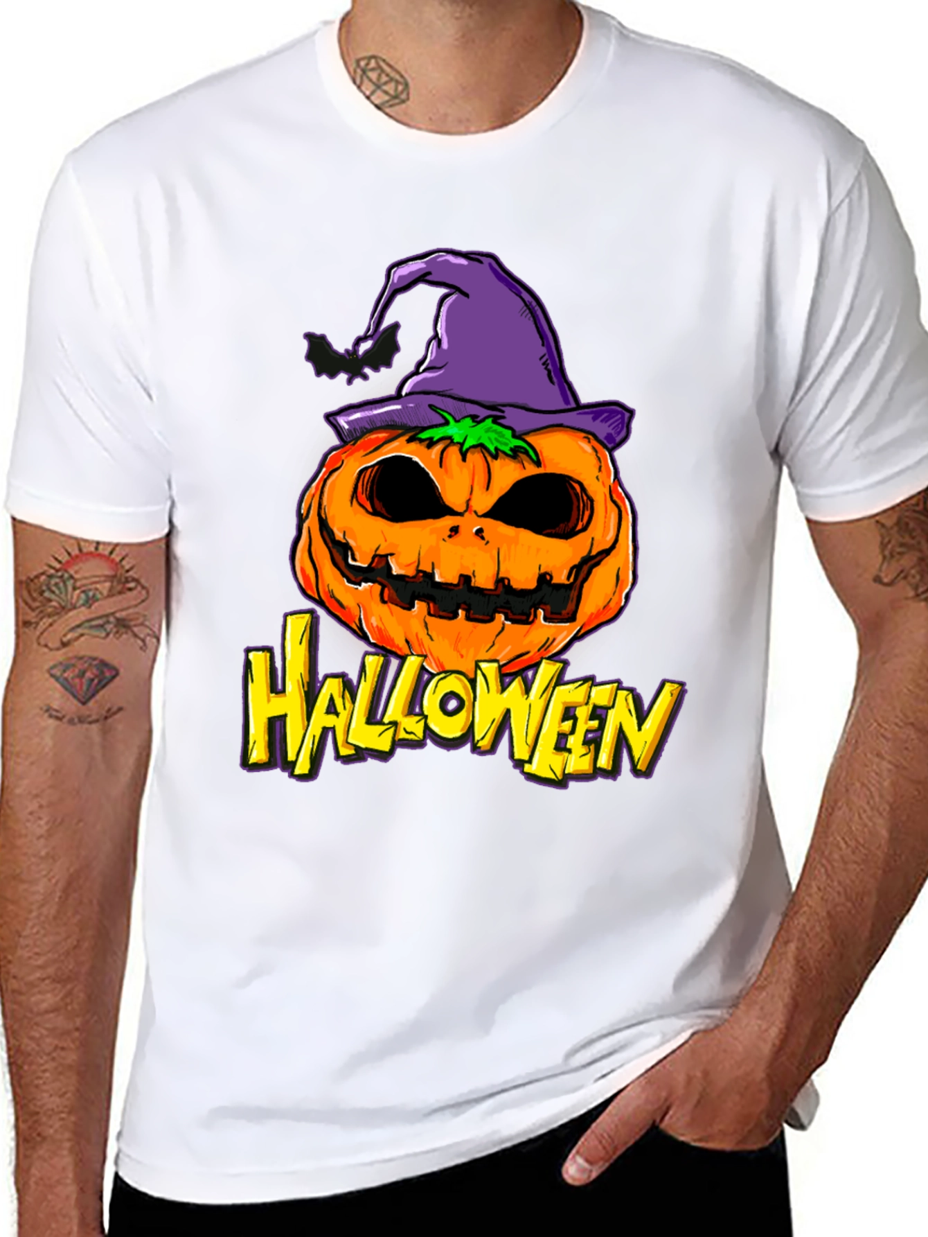 Black Halloween Pumpkin Witch Hat Graphic Tee view 8