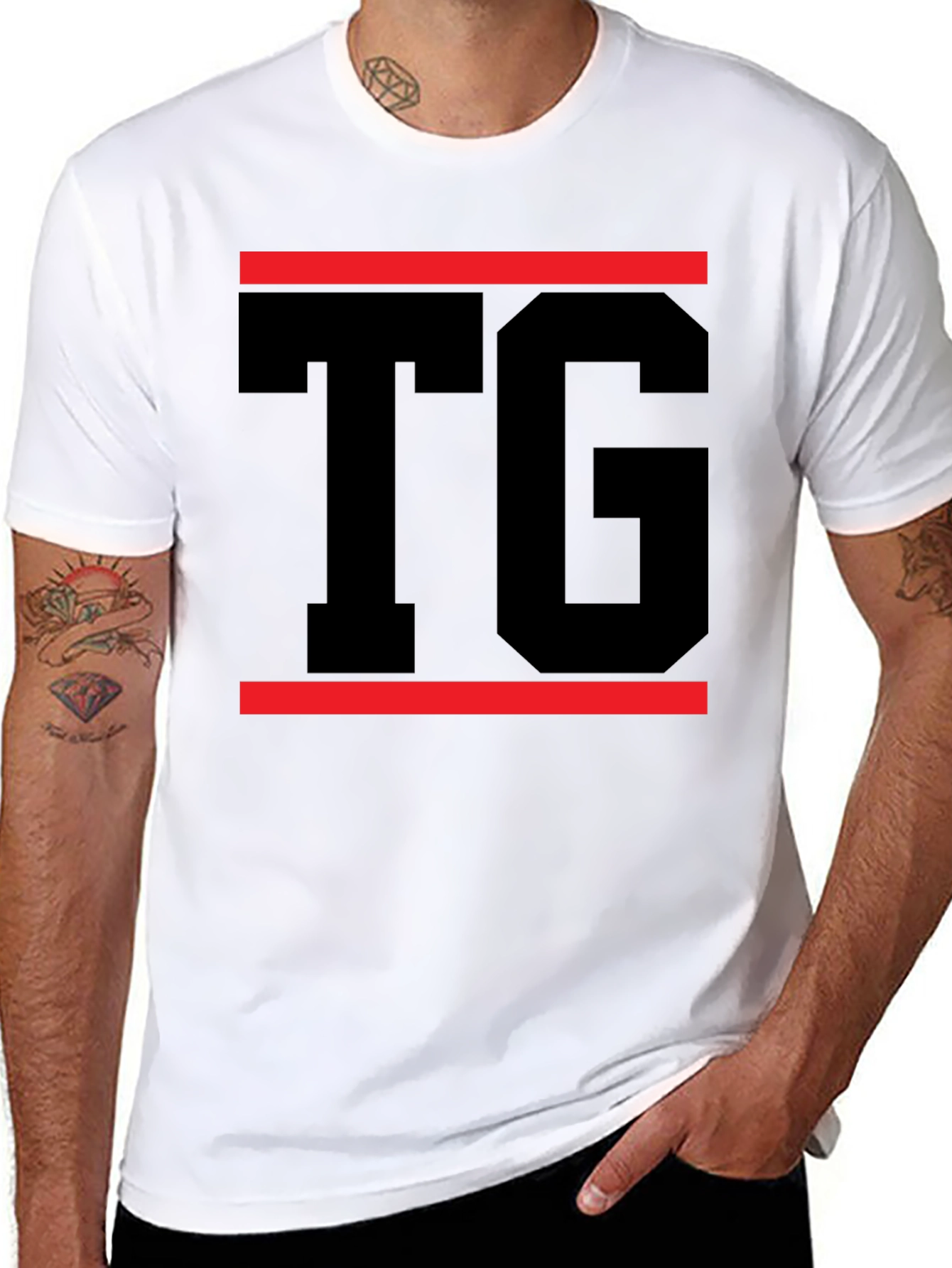 Black Black T-Shirt with Bold TG Graphic Design view 8