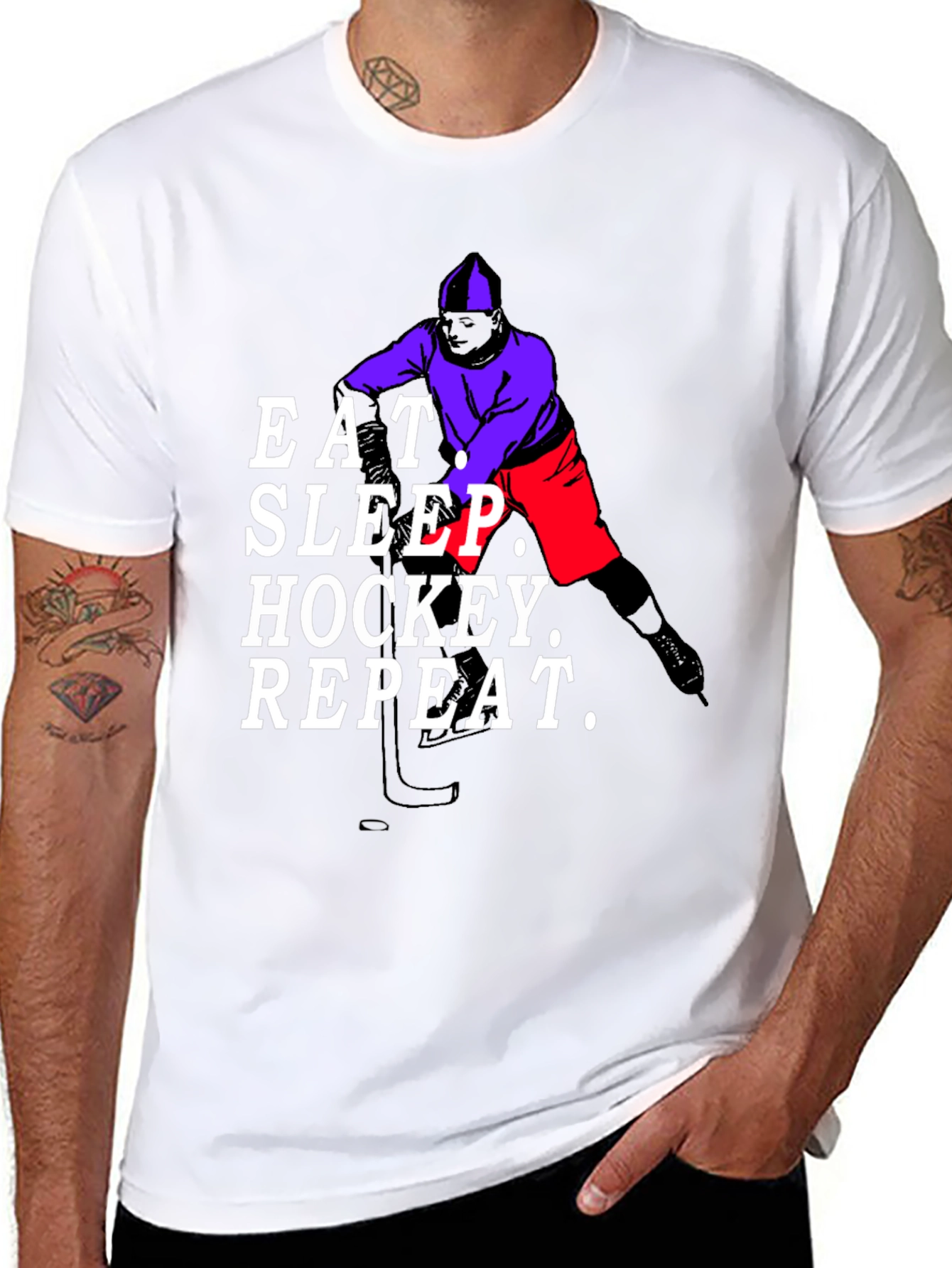 Black Eat Sleep Hockey Repeat Black T-Shirt view 8