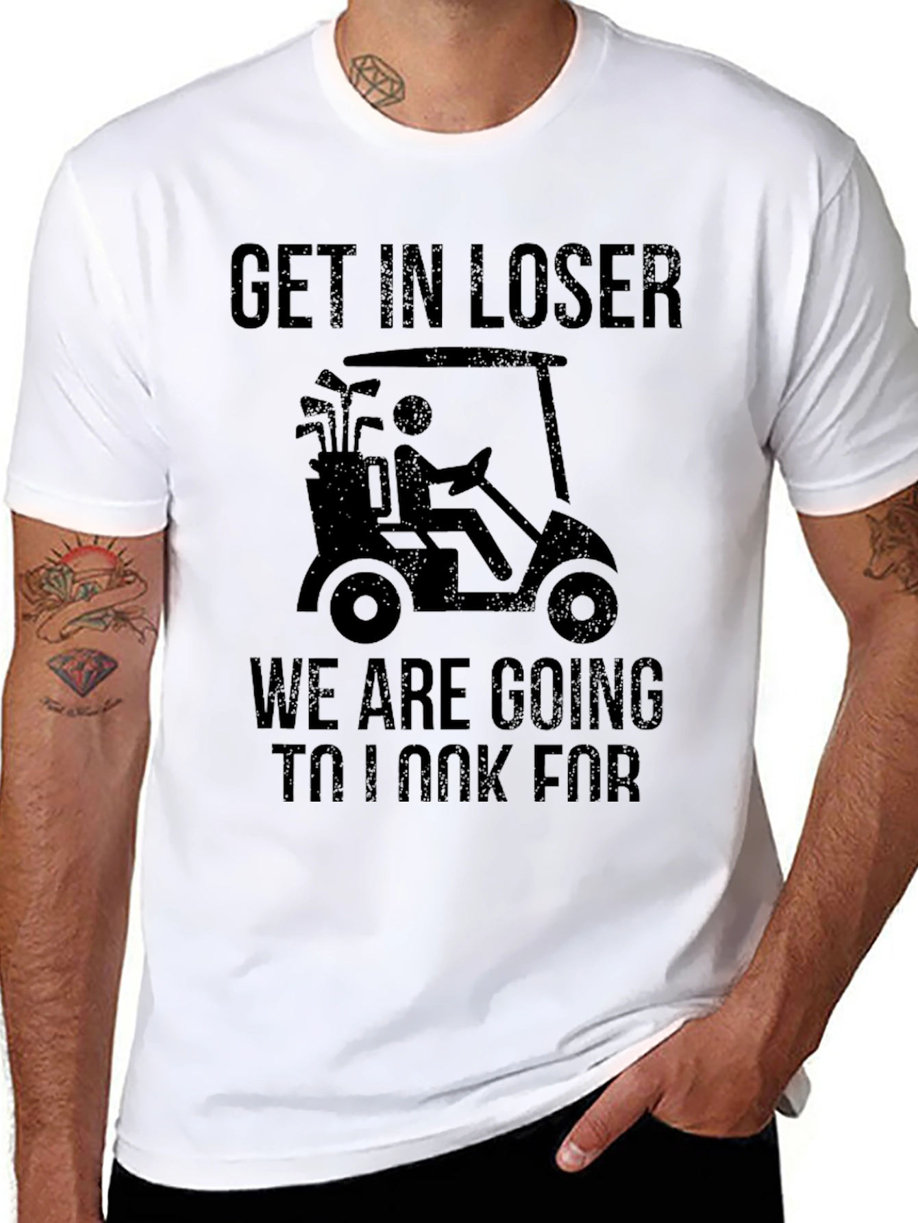 Black Funny Golfing T-Shirt: Get In Loser view 8
