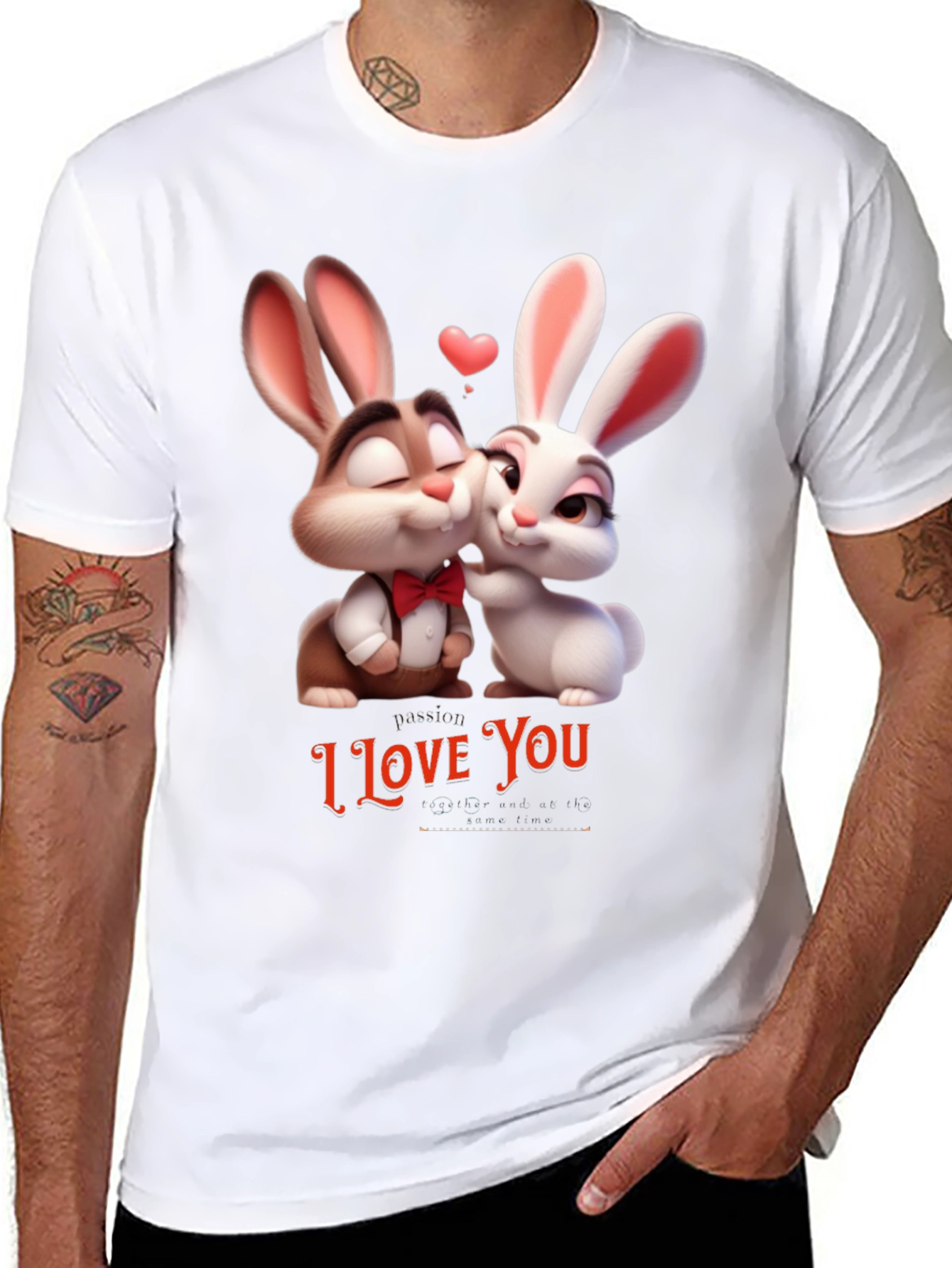 Black I Love You Valentine's Day Bunny T-Shirt view 8
