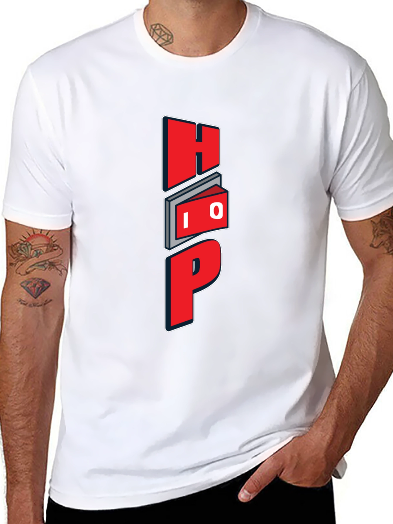 Black Unique Graphic Black T-Shirt - Red "HOP" Design view 8