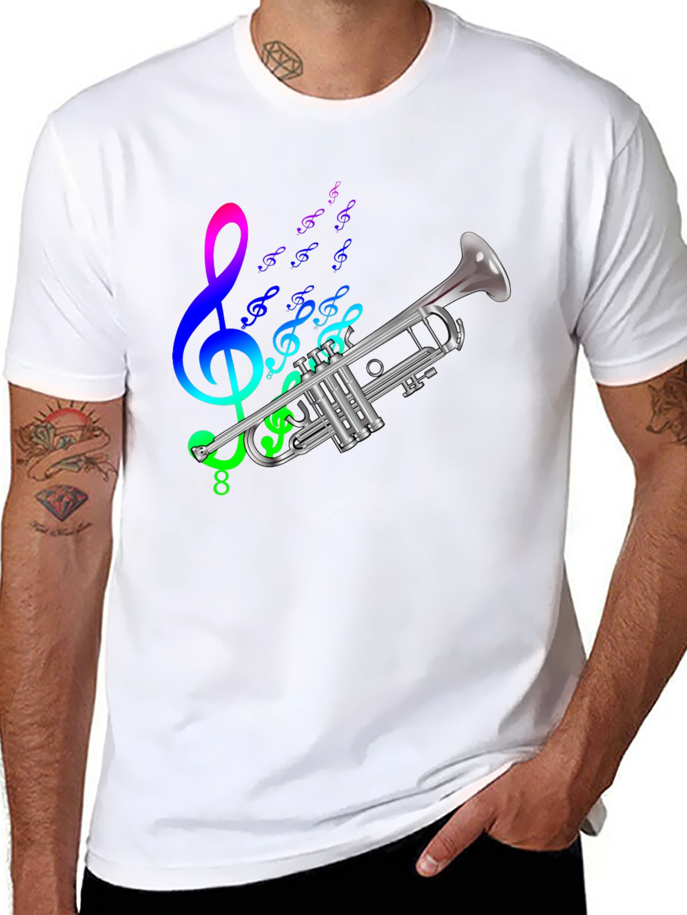 Black Musical Trumpet Graphic Tee - Black Cotton T-Shirt view 8