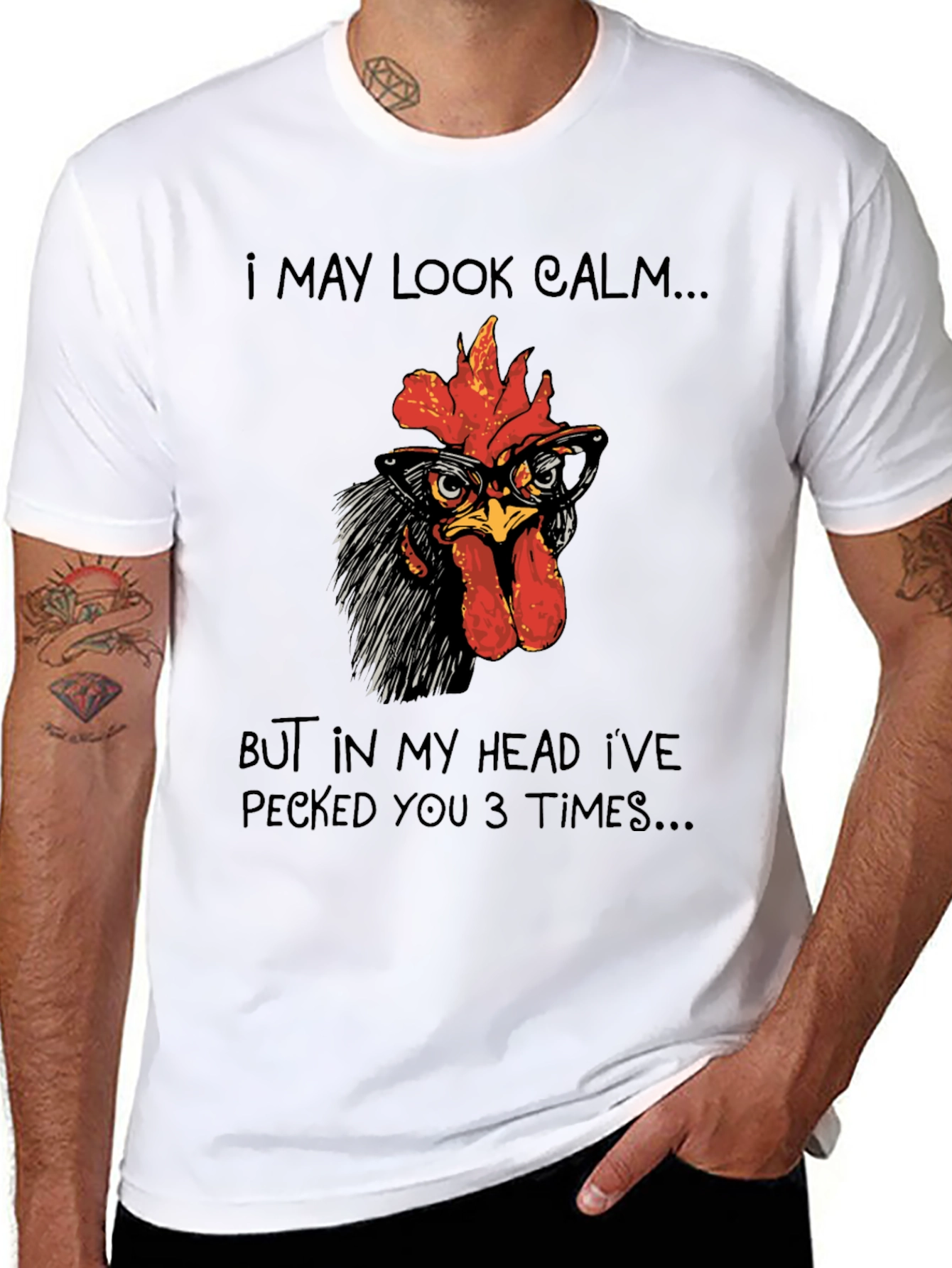 Black Calm Chicken T-Shirt - Funny Rooster Tee view 8