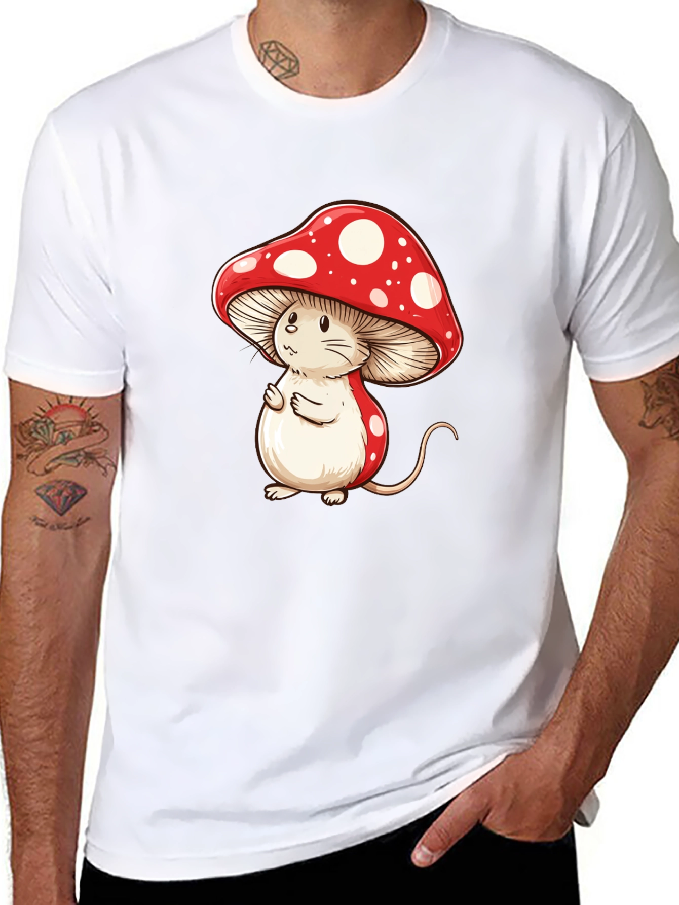 Black Mushroom Mouse T-Shirt - Fun Cartoon Graphic Tee view 8