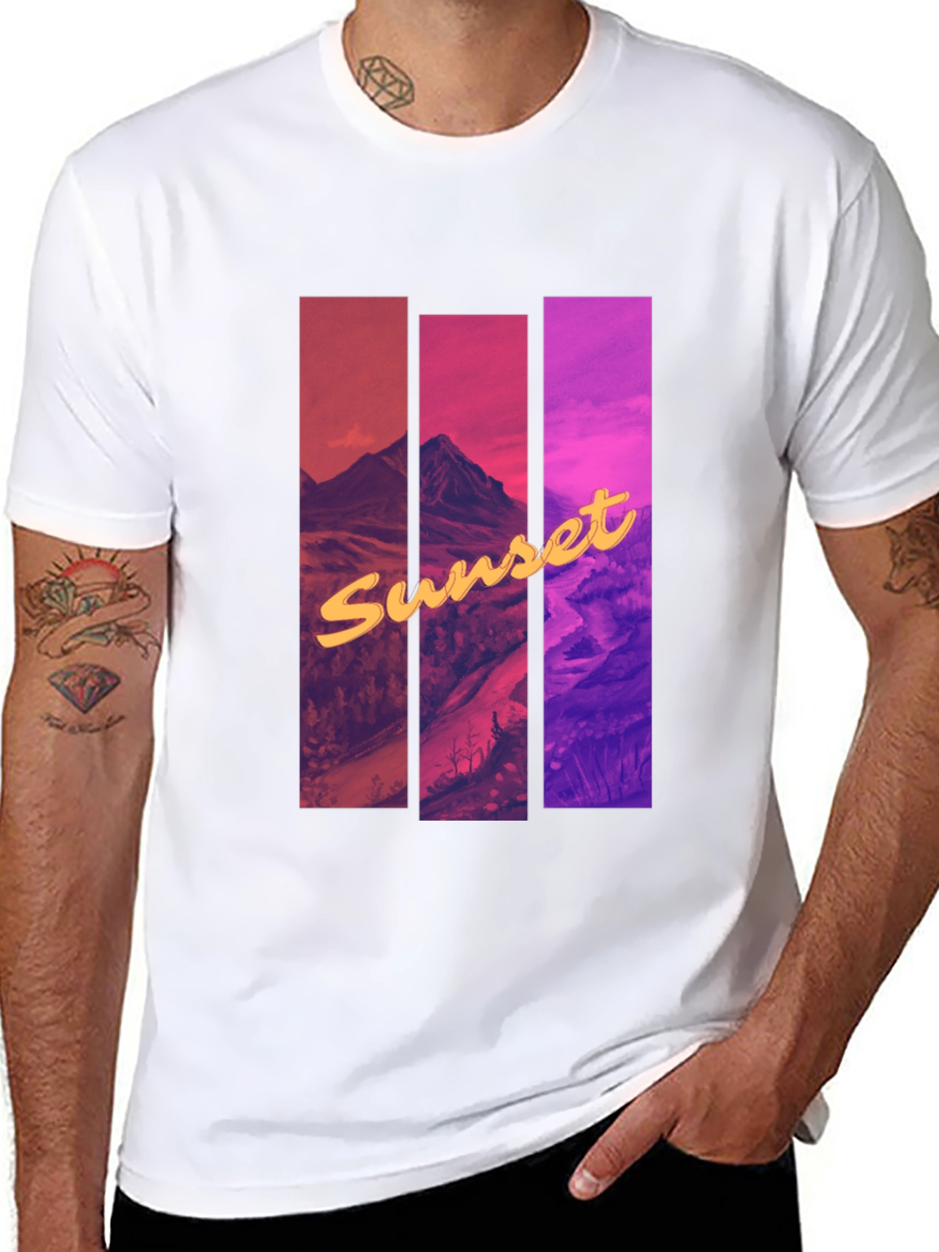 Black Sunset Mountain Graphic Tee - Black Cotton Blend view 8