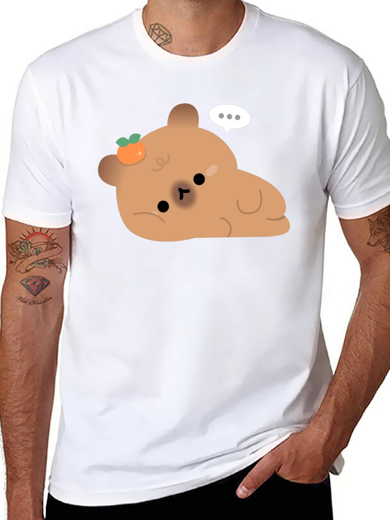 Black Cute Bear with Tangerine T-Shirt view 8