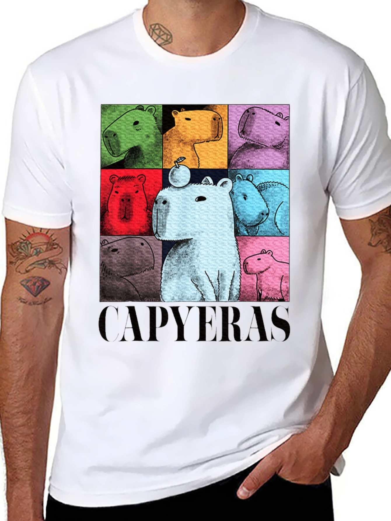 Black Capybara Pop Art Graphic Tee view 8
