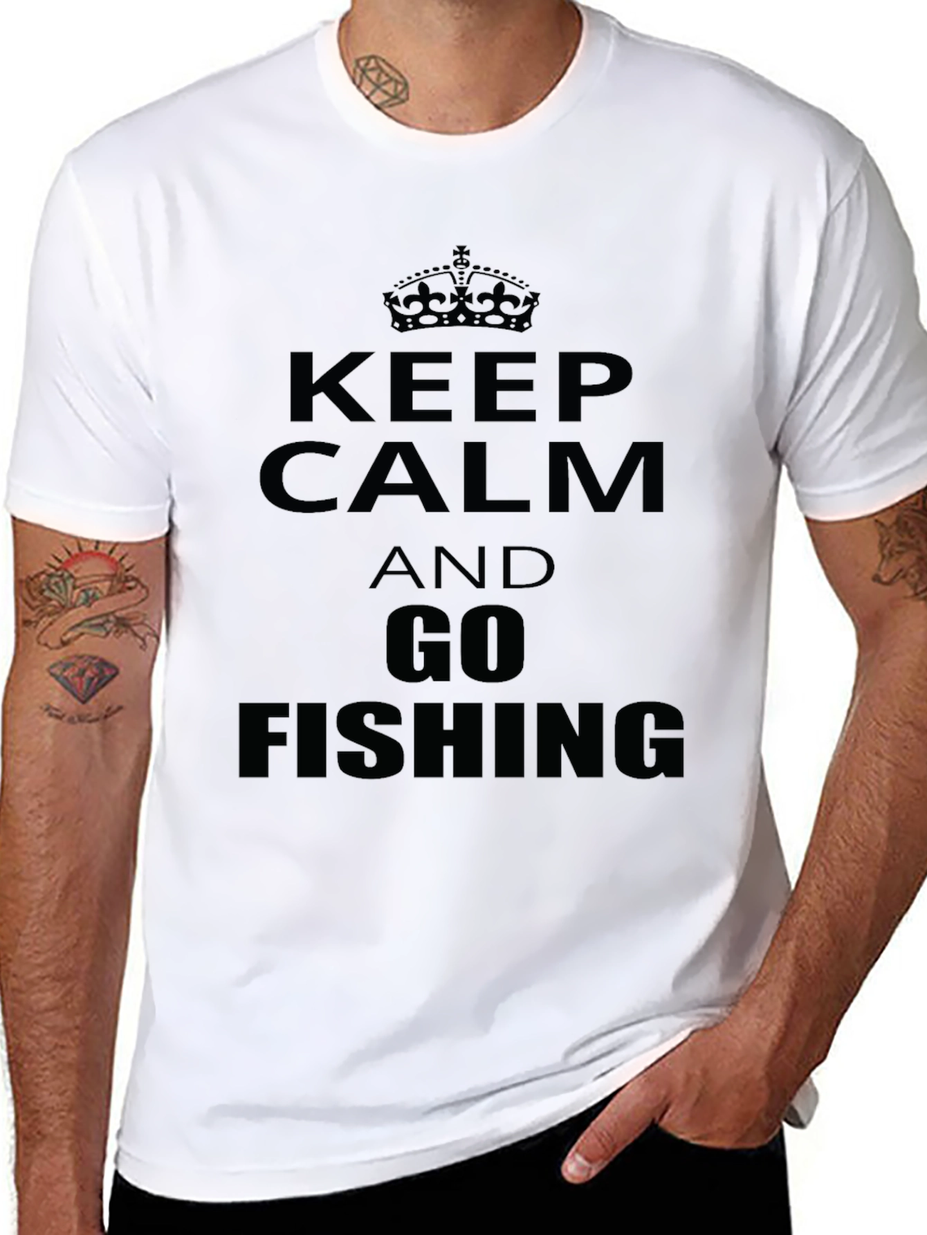 Black Keep Calm & Go Fishing Graphic T-Shirt view 8