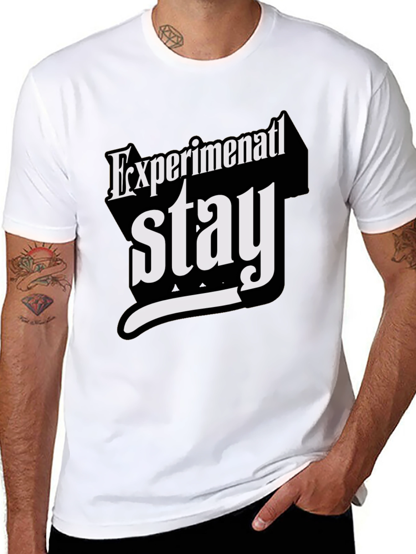 Black Experimental Stay T-Shirt - Bold Graphic Tee view 8