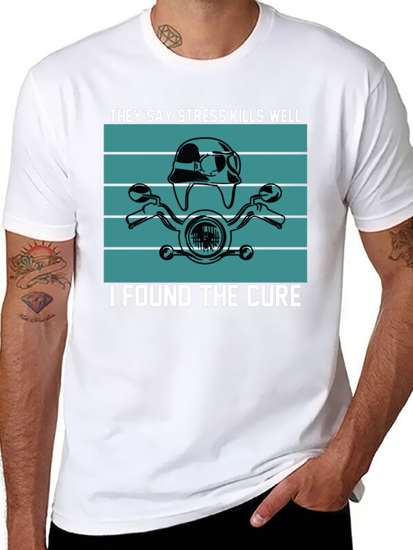 Black Stress Kills Cure Motorcycle T-Shirt view 8