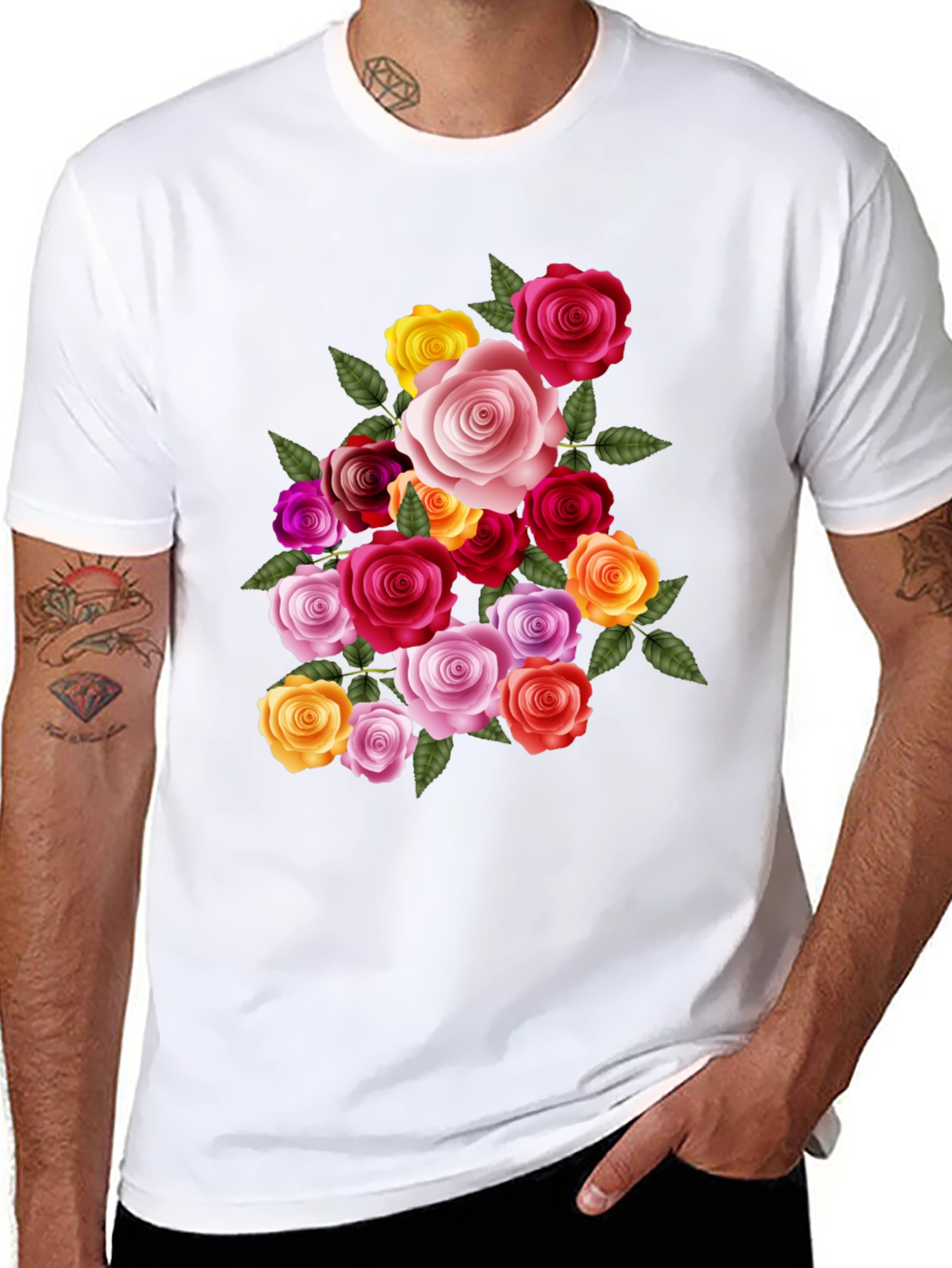 Black Floral Rose Bouquet Graphic Tee - Black view 8