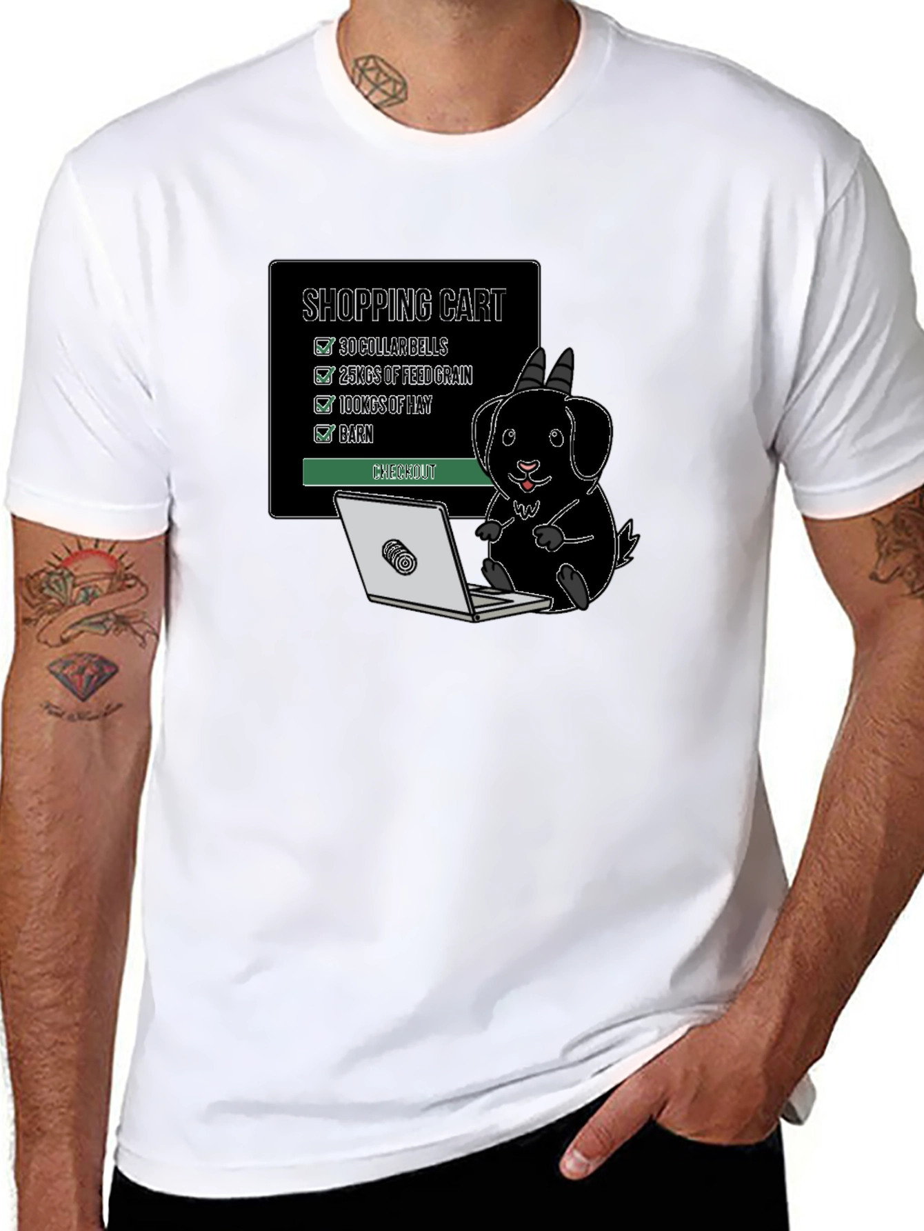 Goat Shopping Cart T-Shirt - Funny Animal Tee - 8