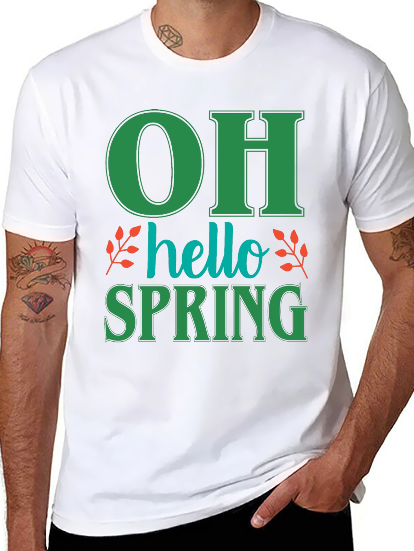 Black Oh Hello Spring T-Shirt - Green Graphic Tee view 8