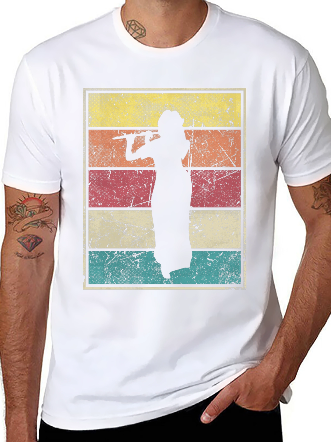 Black Retro Flute Player T-Shirt  view 8