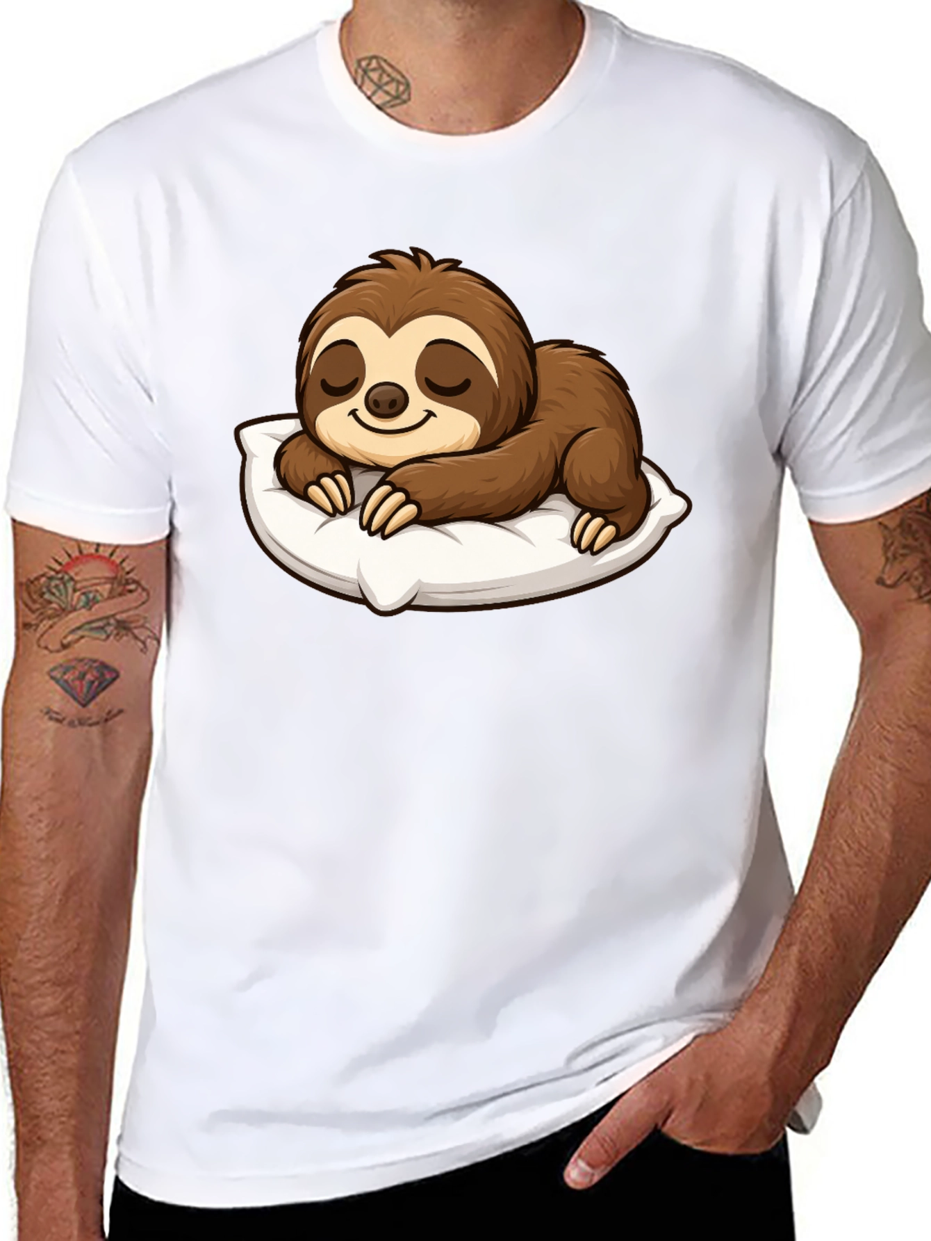 Black Cute Sleeping Sloth Graphic T-Shirt view 8