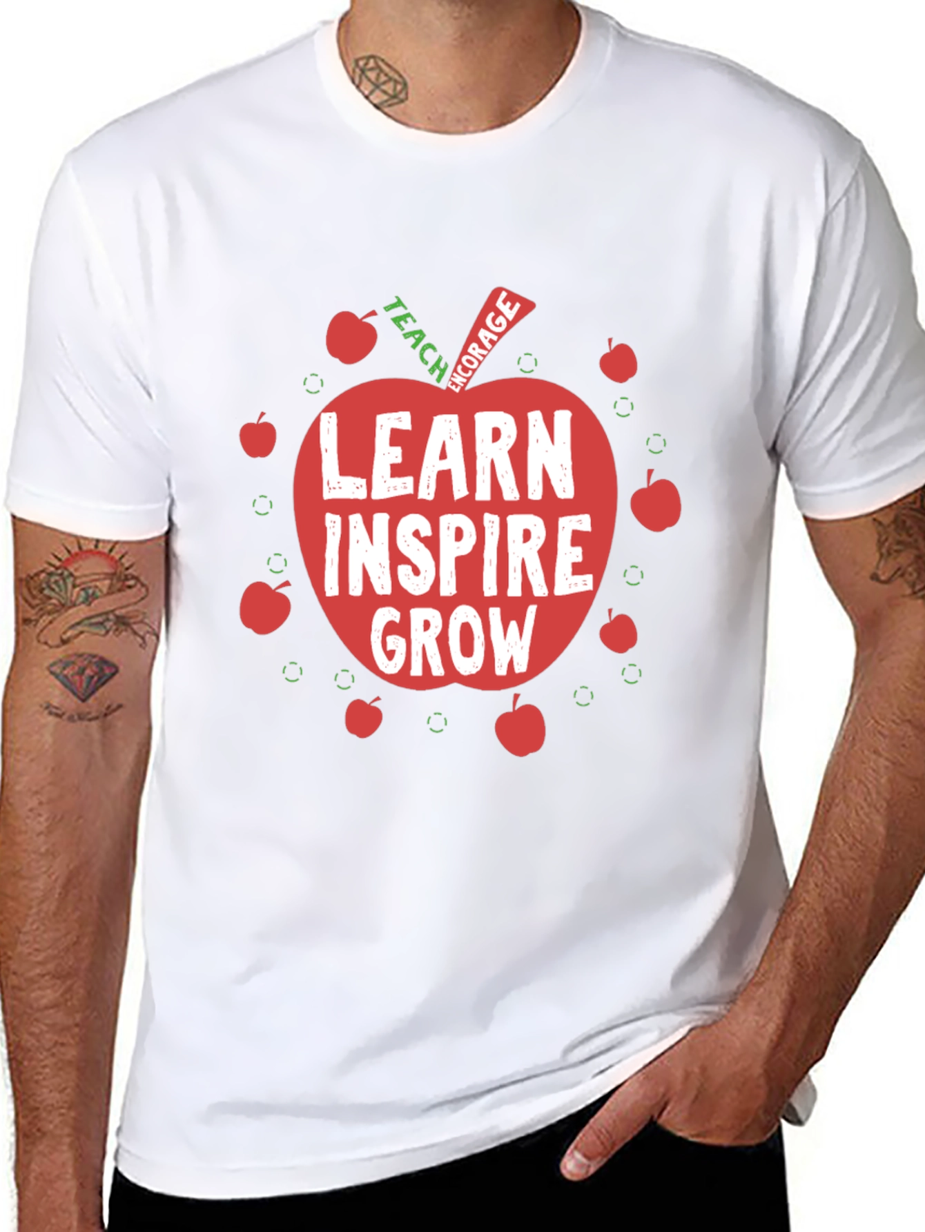 Black Teacher Apple Graphic T-Shirt - Learn Inspire Grow view 8