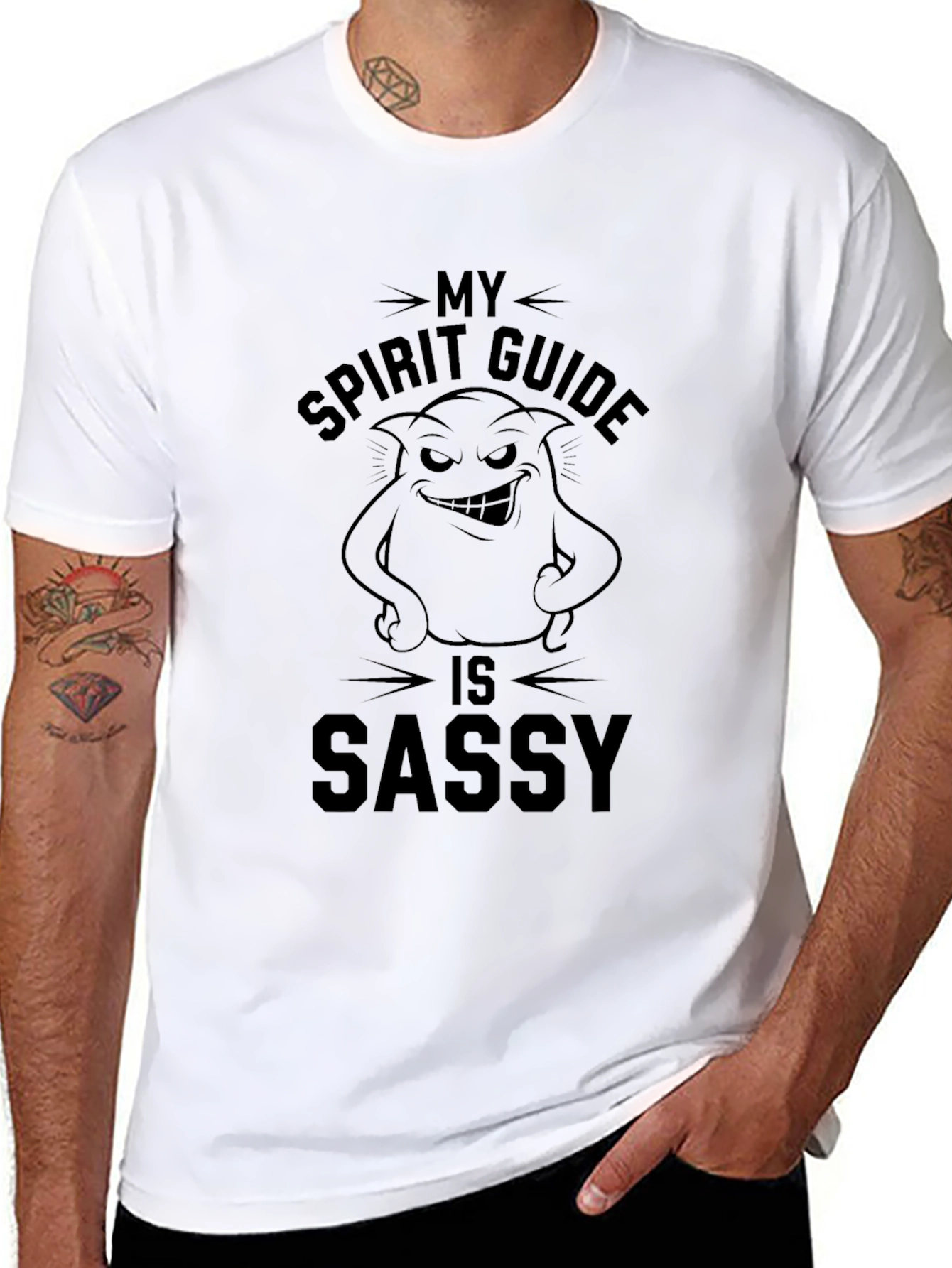 Black Sassy Spirit Guide Graphic Tee - Unisex Black T-Shirt view 8