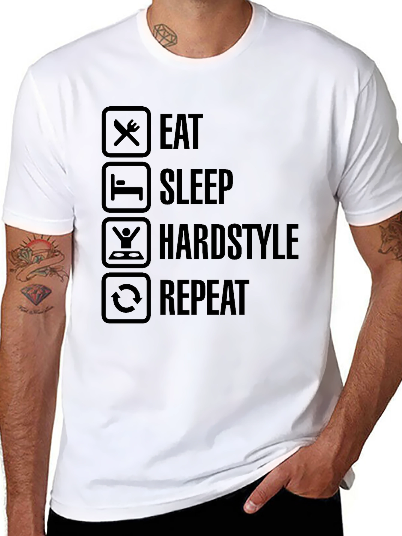 Black Eat Sleep Hardstyle Repeat Black Graphic Tee view 8