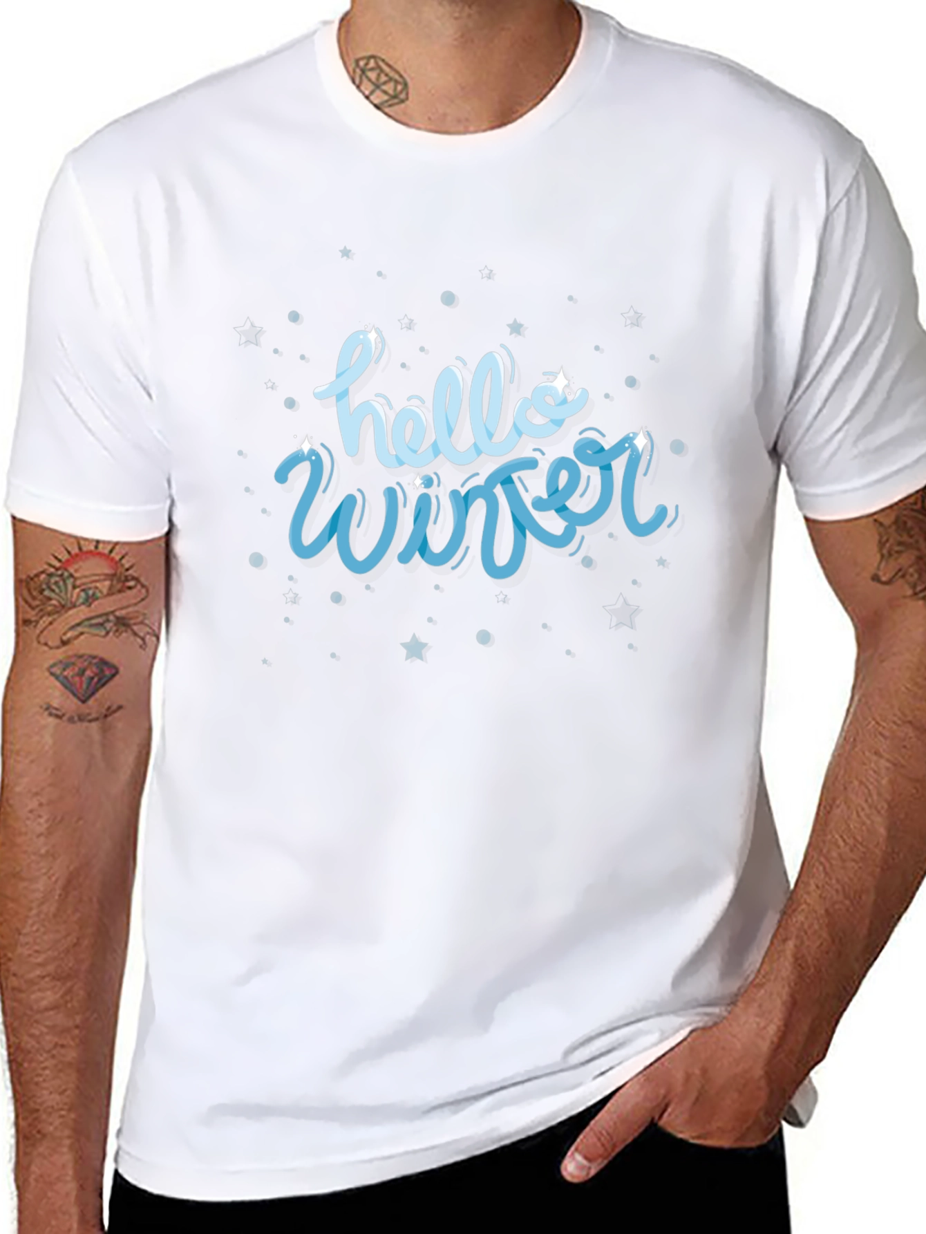 Black Hello Winter Graphic Tee - Stylish Unisex Shirt view 8