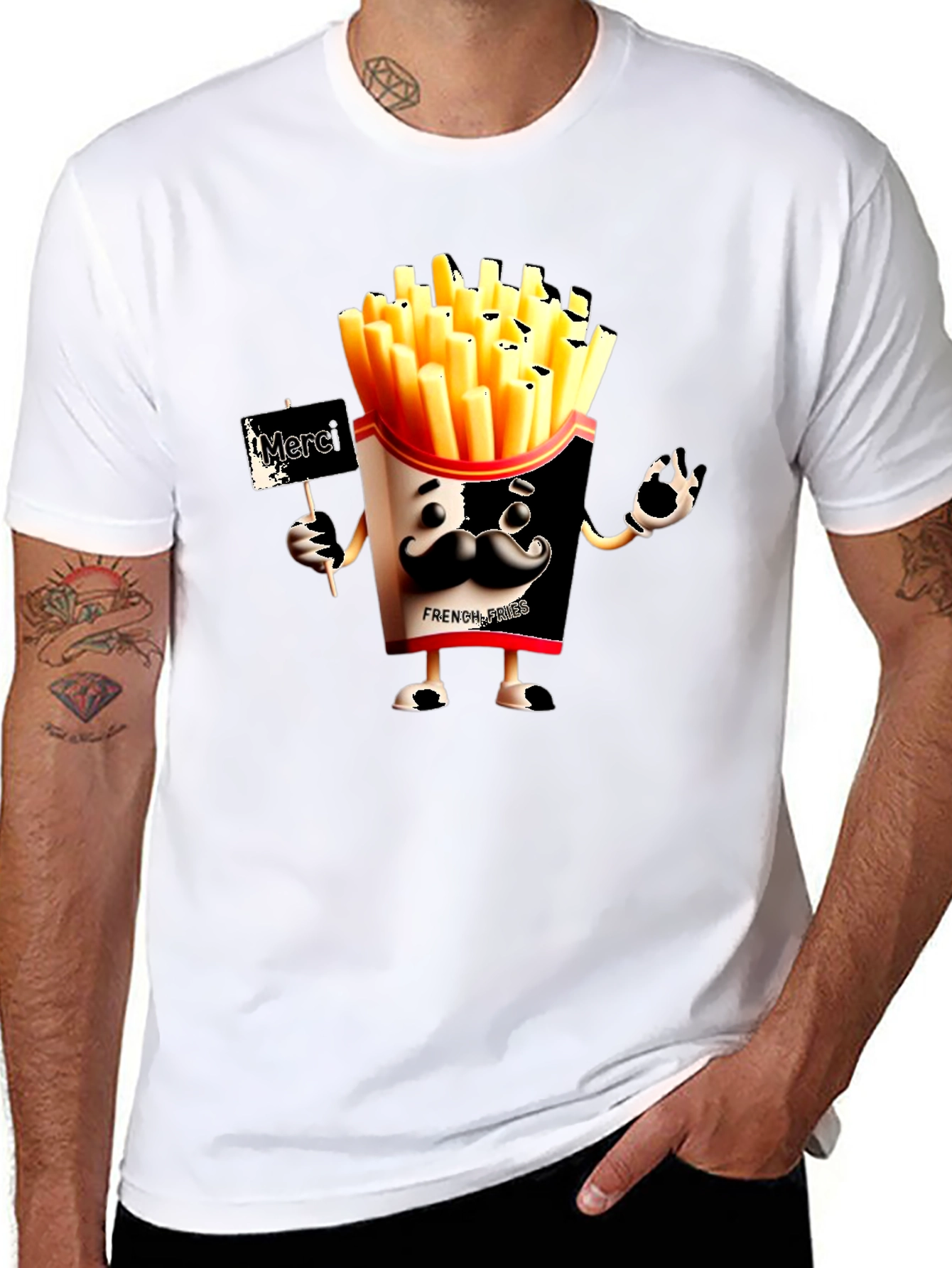 Black Novelty French Fries Graphic Black T-Shirt view 8