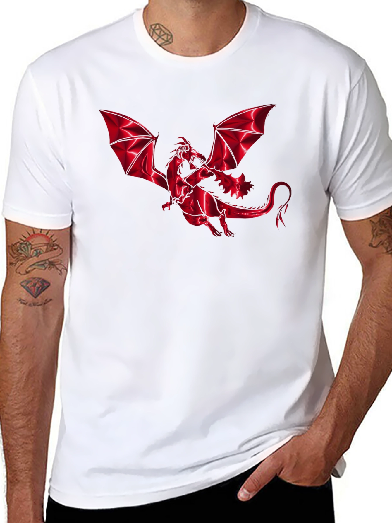 Black Red Dragon Graphic Tee - Men's Black T-Shirt view 8