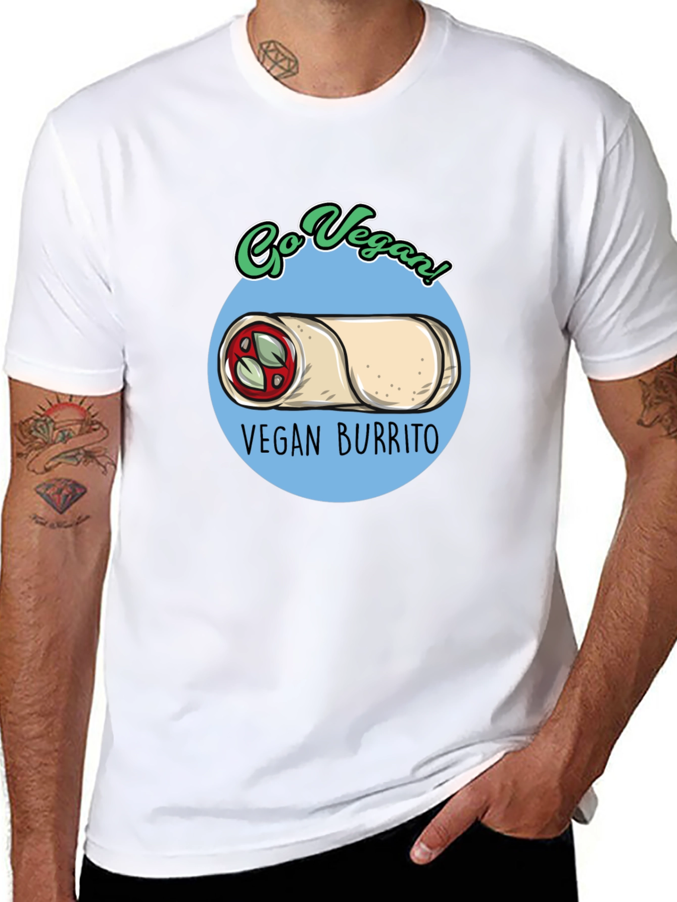 Black Go Vegan! Vegan Burrito T-Shirt view 8