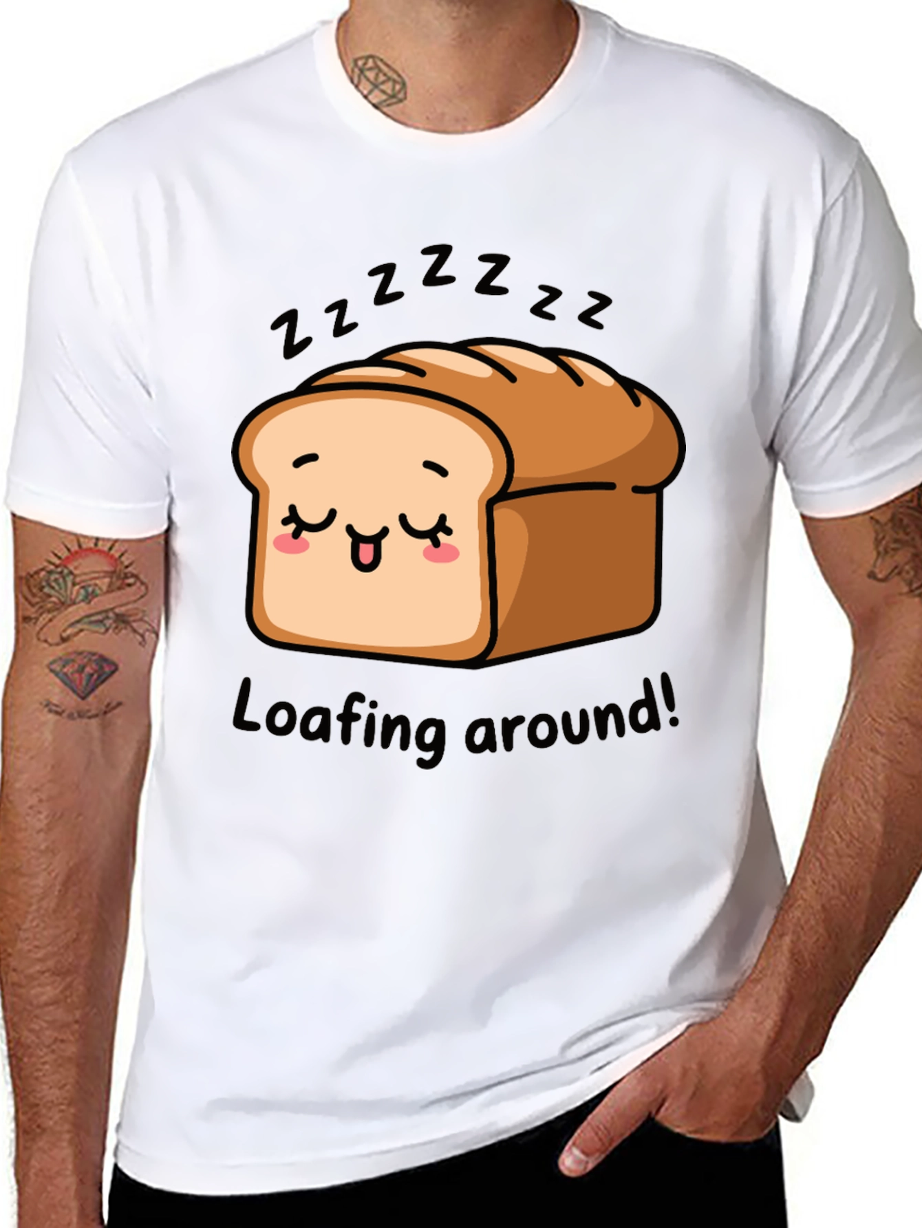 Black Loafing Around Bread Cartoon Black T-Shirt view 8