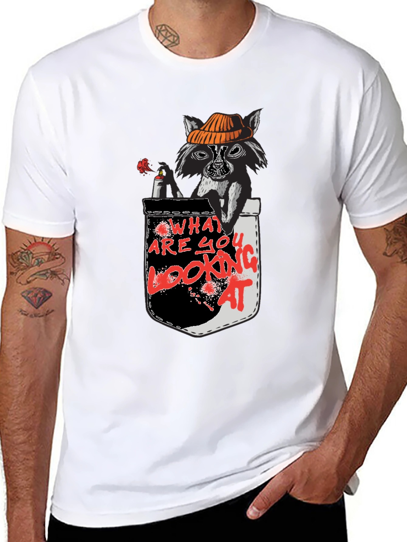 Black Raccoon Pocket T-Shirt - What Are You Looking At? view 8