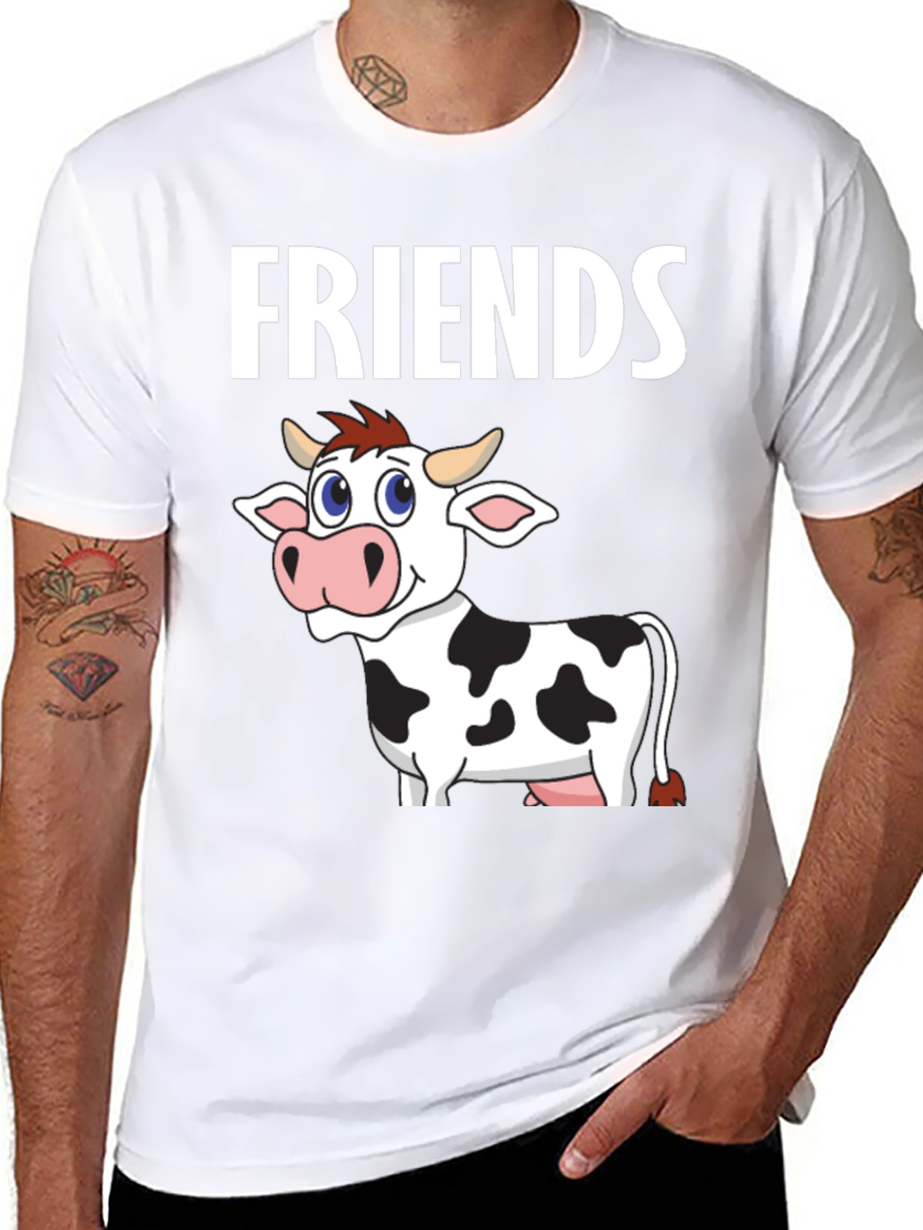 Black Cow Friends Graphic Tee -  Black Crew Neck T-Shirt view 8