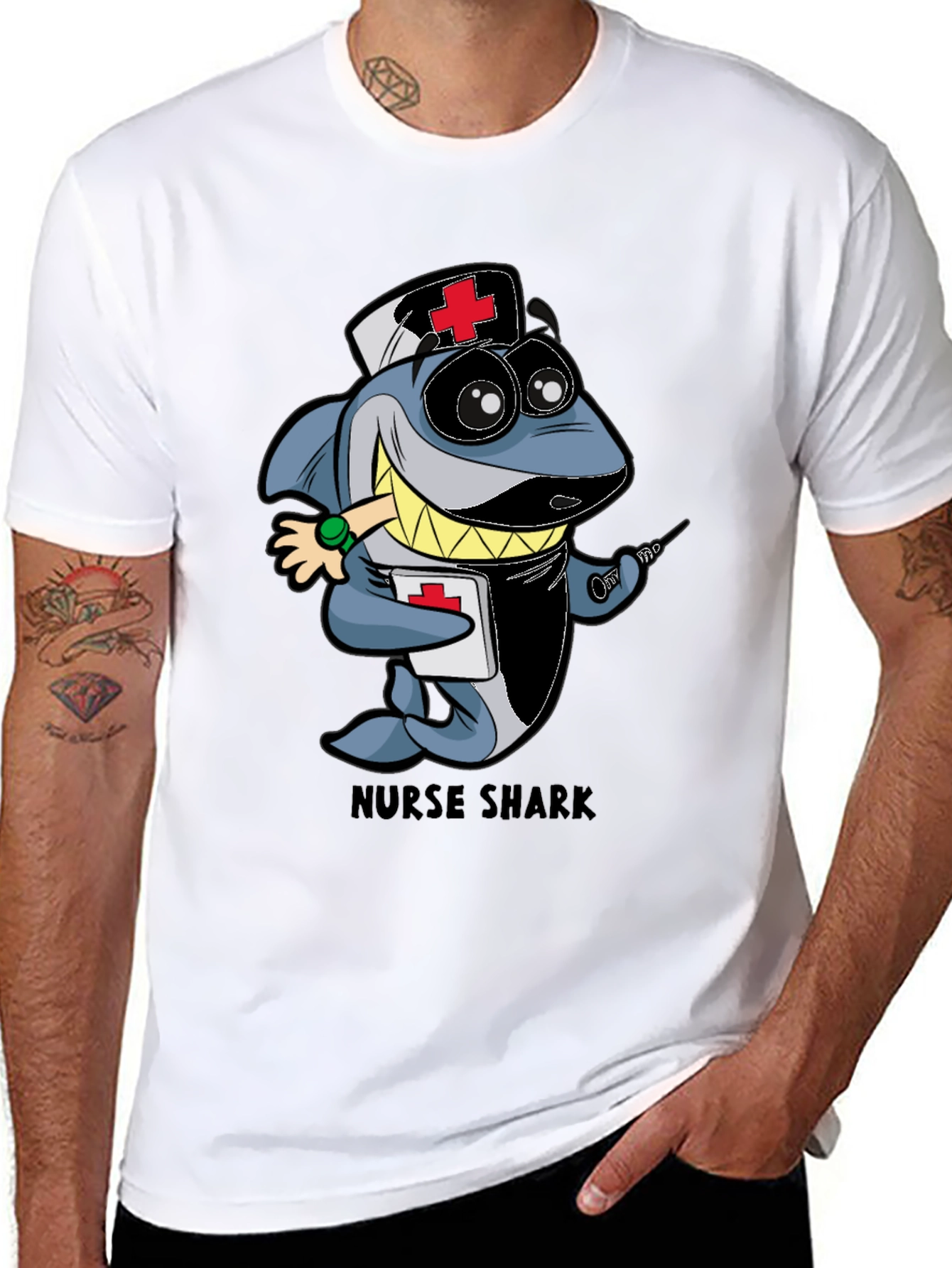 Black Nurse Shark Cartoon Graphic T-Shirt view 8