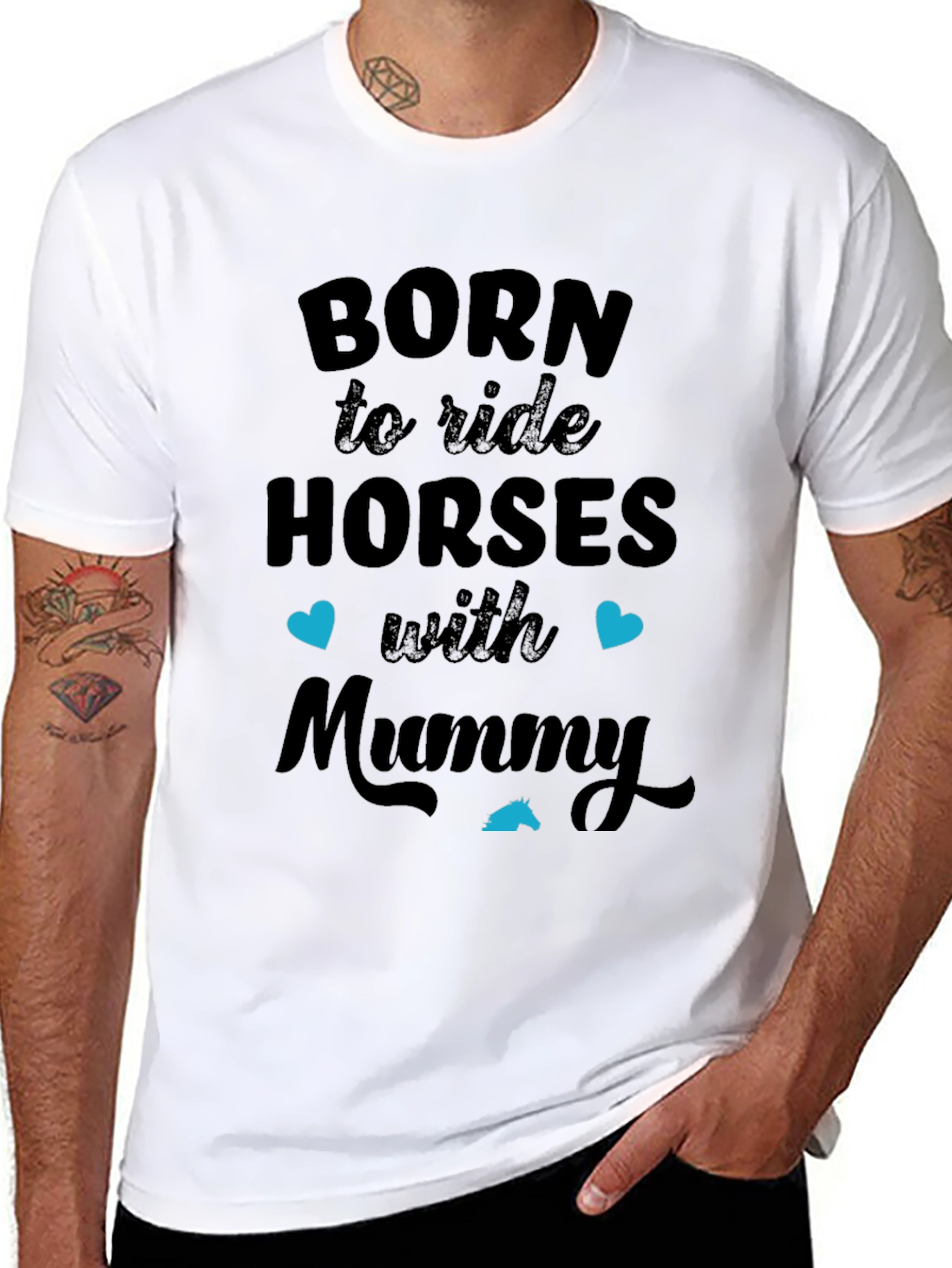 Black Born to Ride Horses with Mummy Black T-Shirt view 8