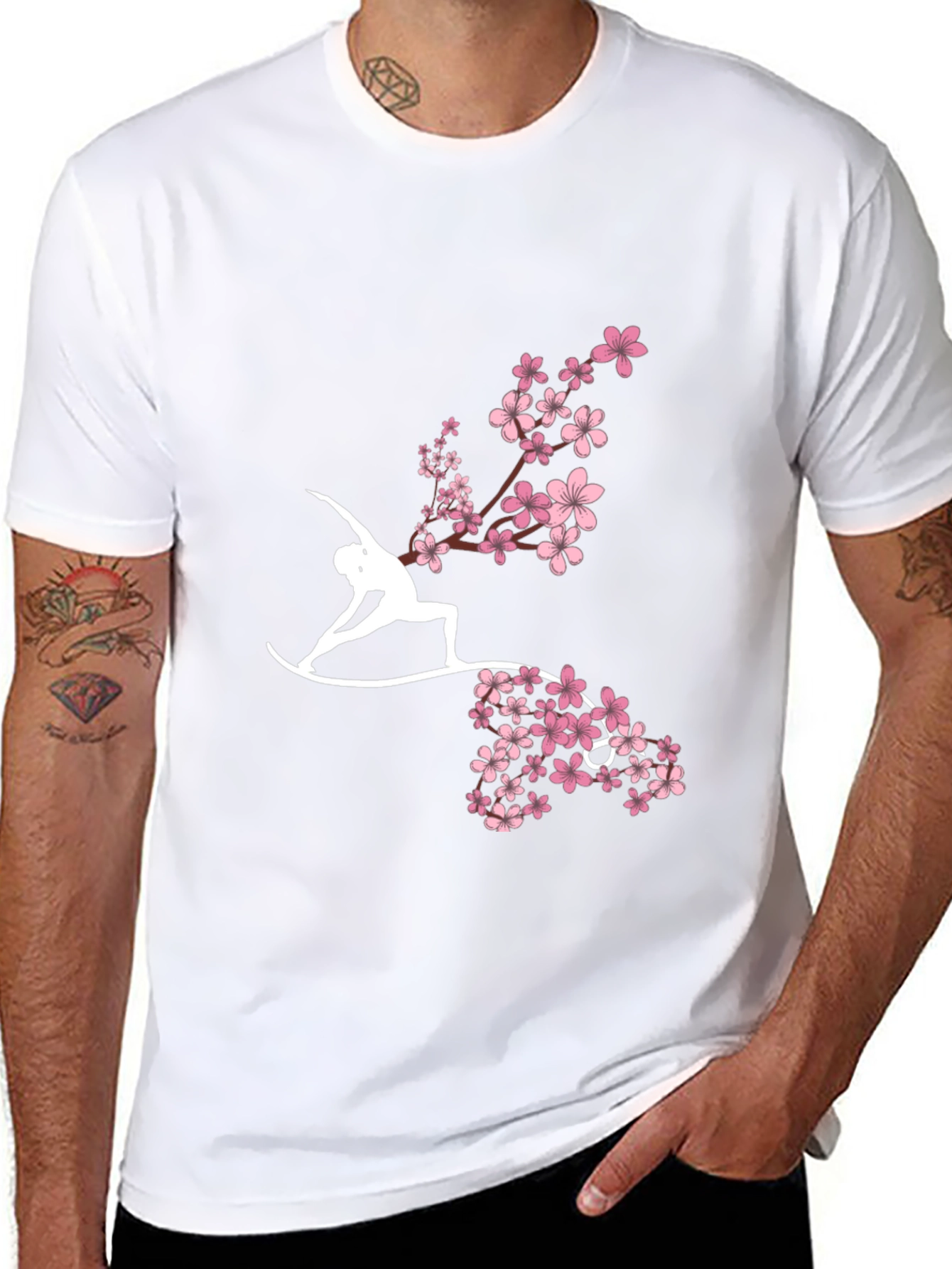 Black Yoga & Cherry Blossom Graphic Tee - Black view 8