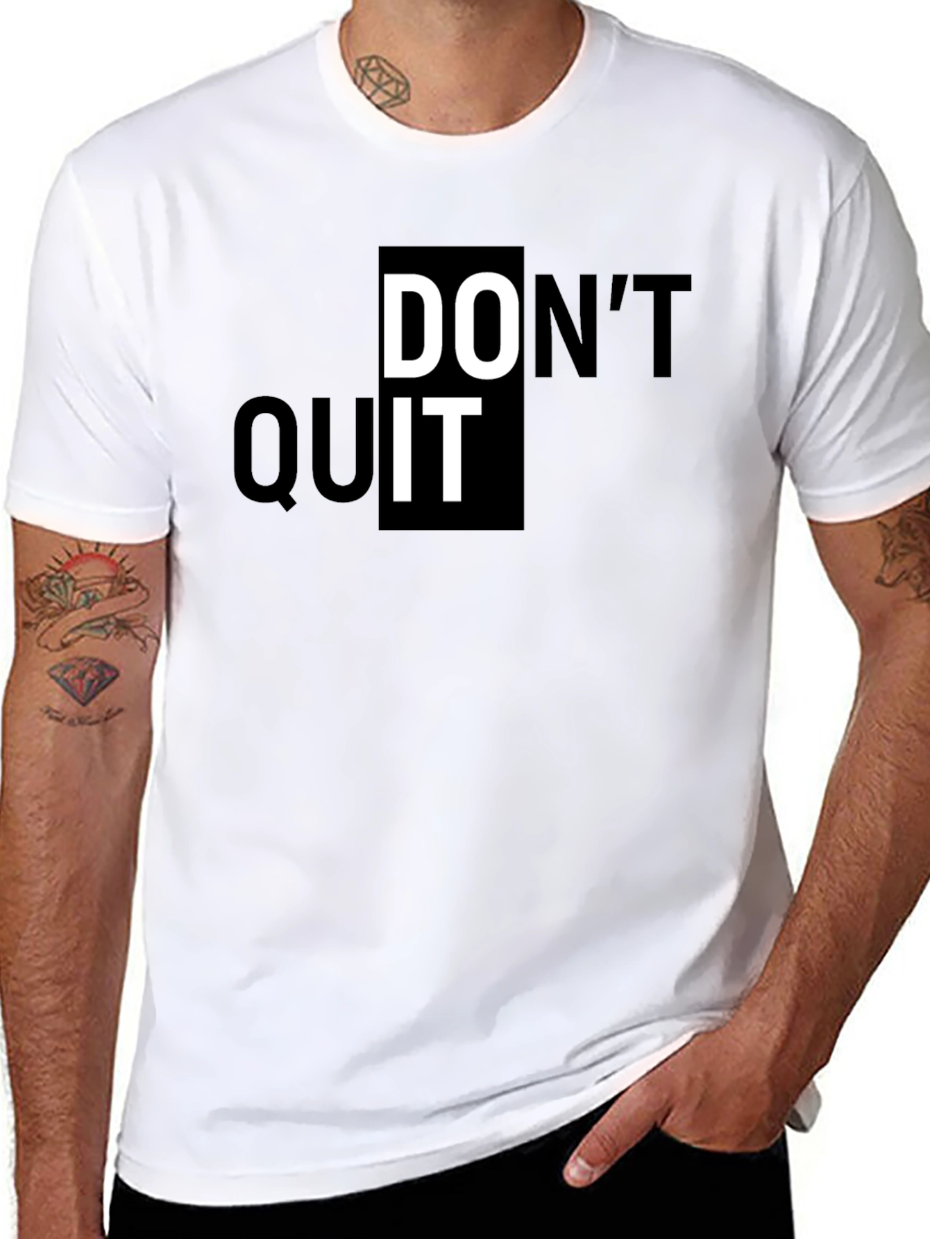 Black Motivational "Don't Quit" Graphic Print Black T-Shirt view 8