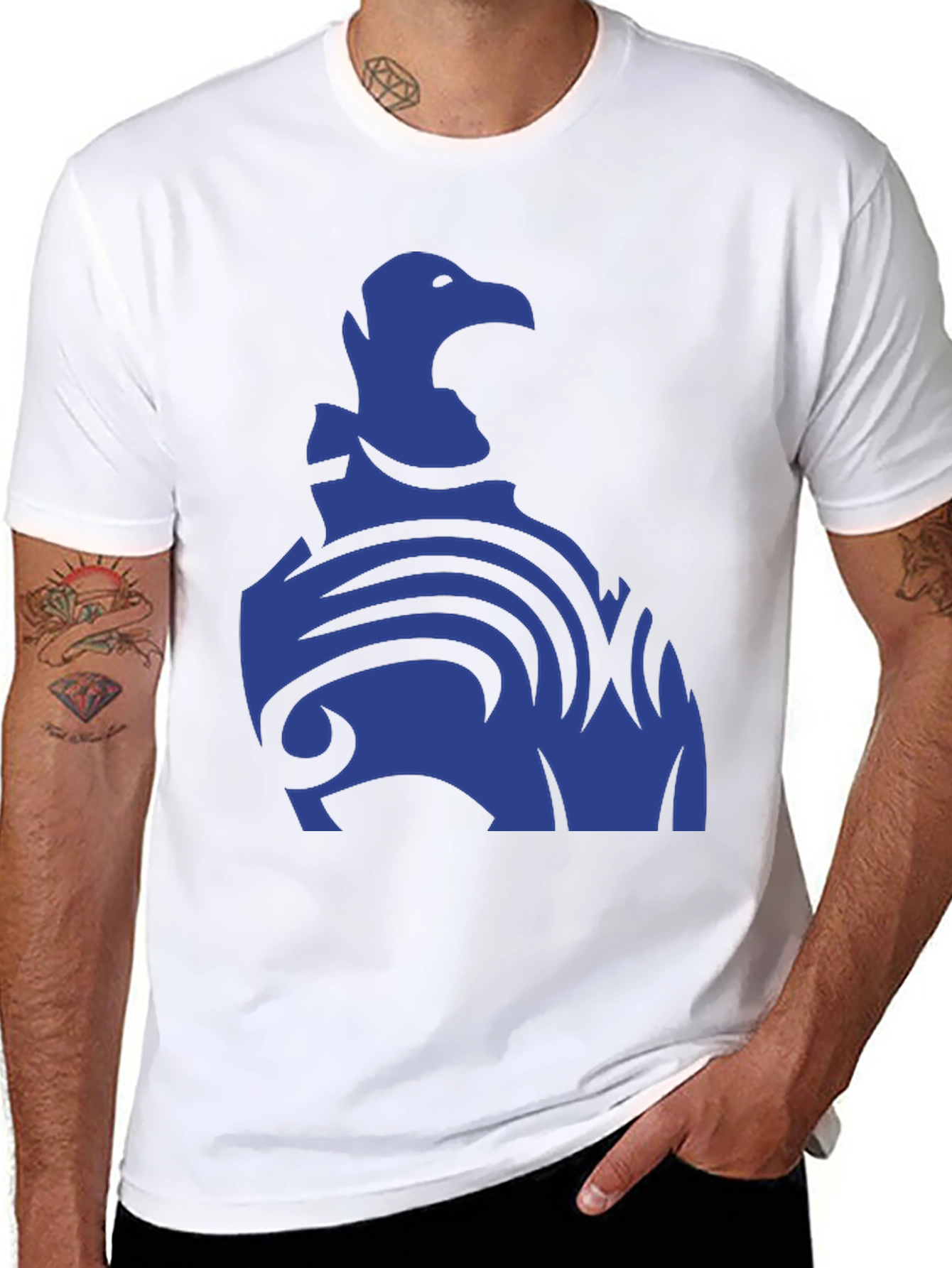 Black Blue Eagle Tribal Design Black T-Shirt view 8