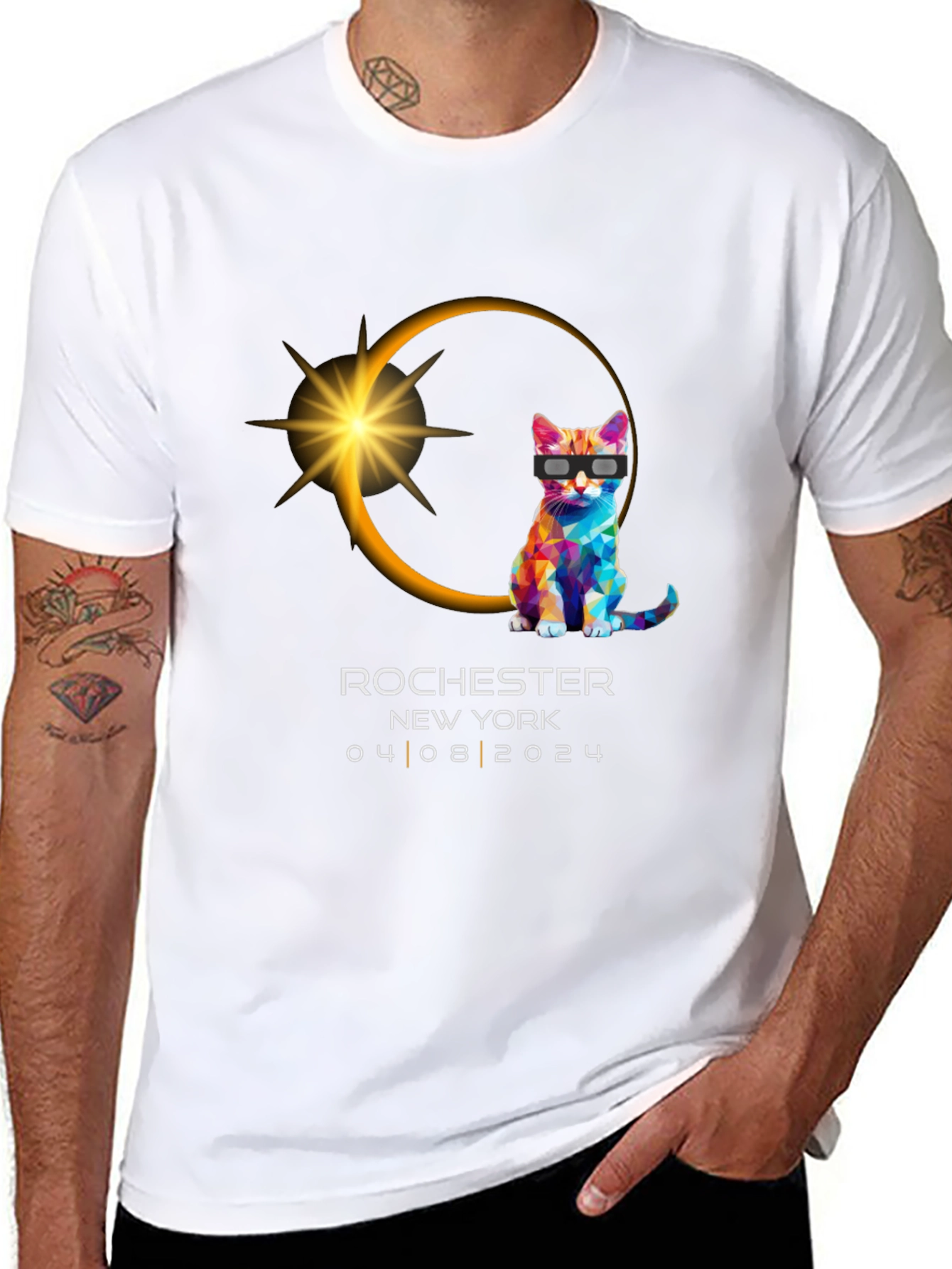 Black Rochester NY Eclipse 2024 Cat T-Shirt view 8