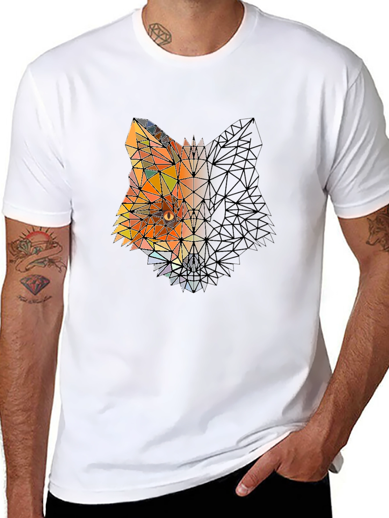Black Geometric Fox Graphic Black T-Shirt view 8