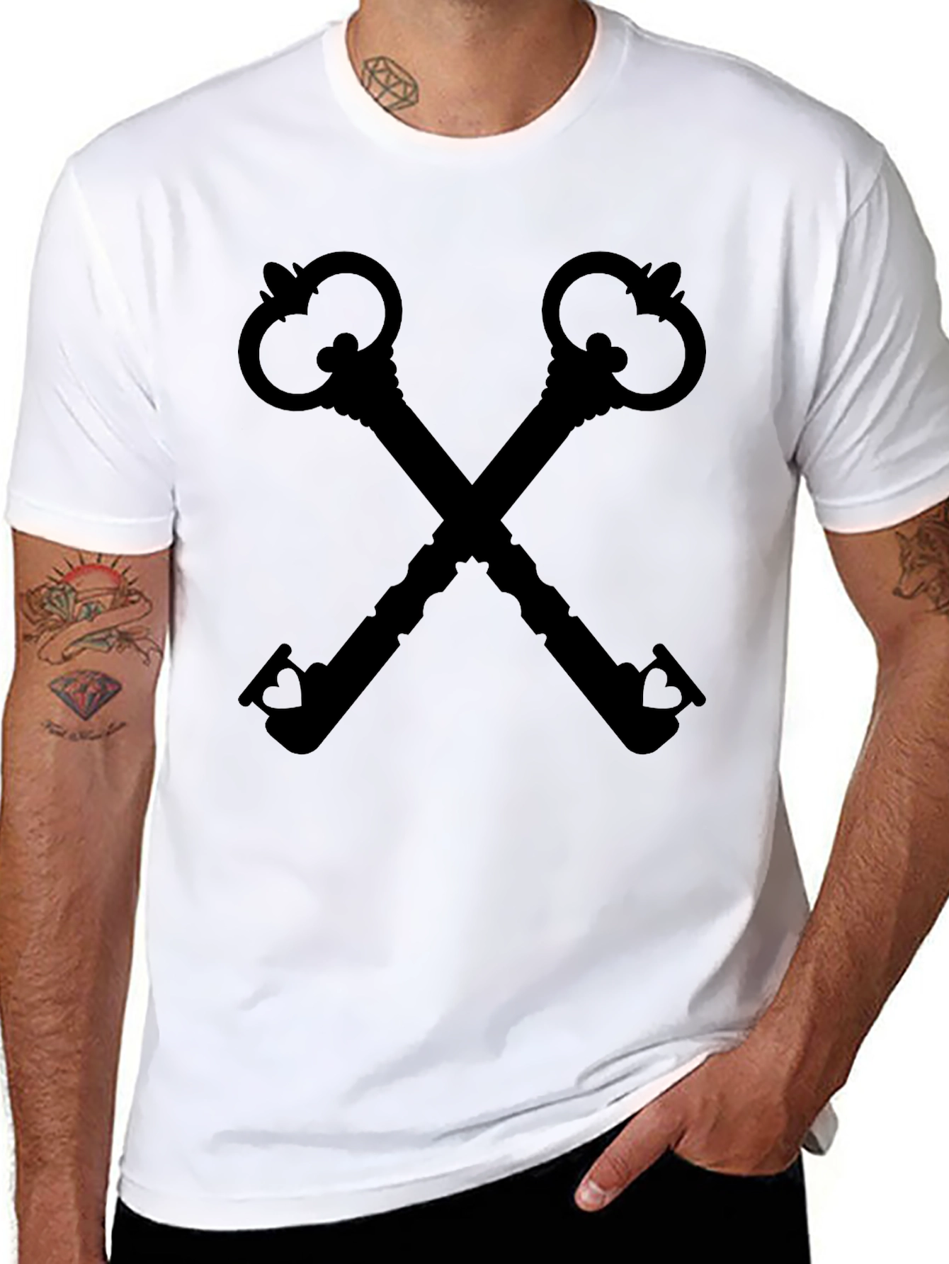 Black Crossed Keys Graphic Print Black T-Shirt view 8