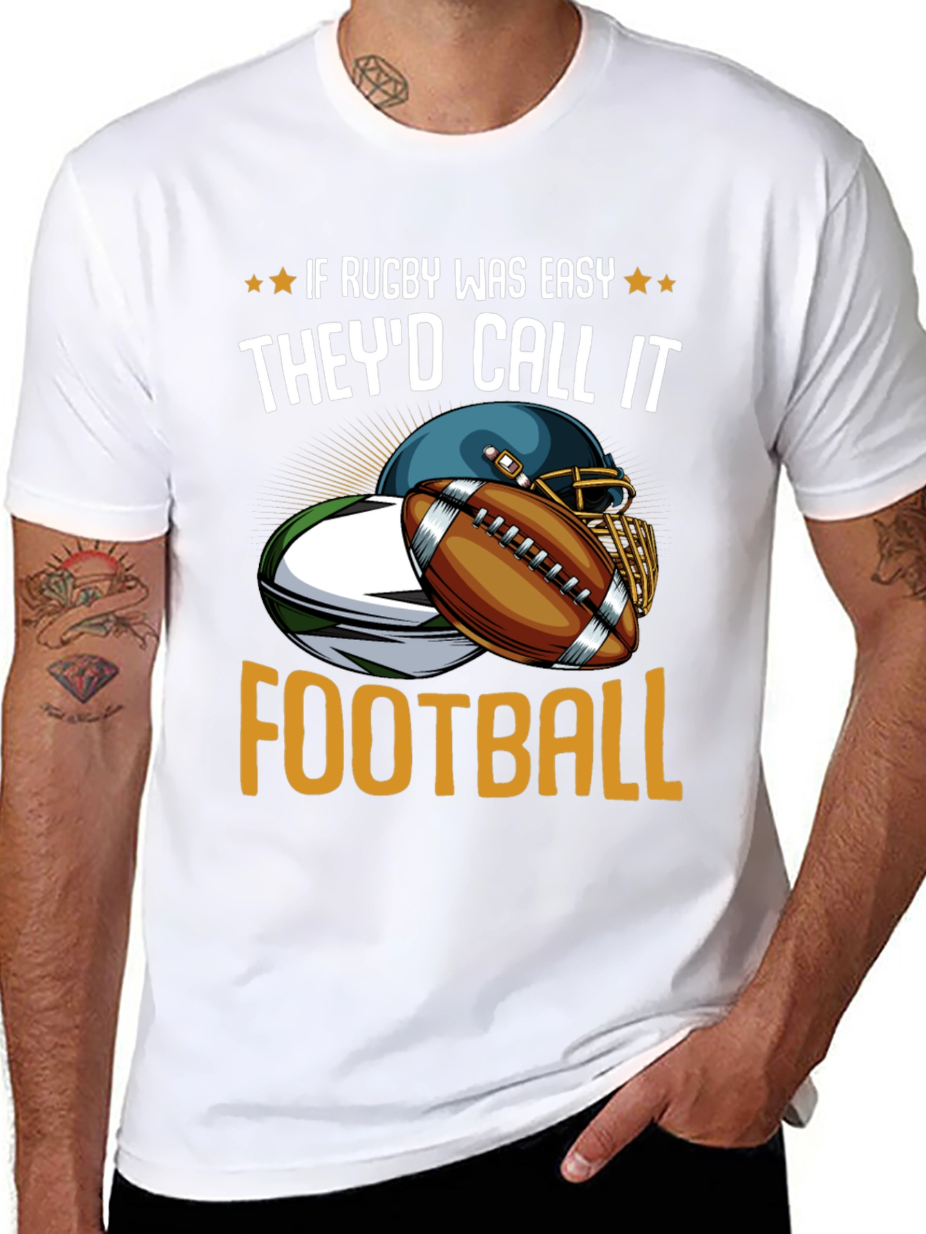 Black Rugby vs Football Graphic T-Shirt view 8
