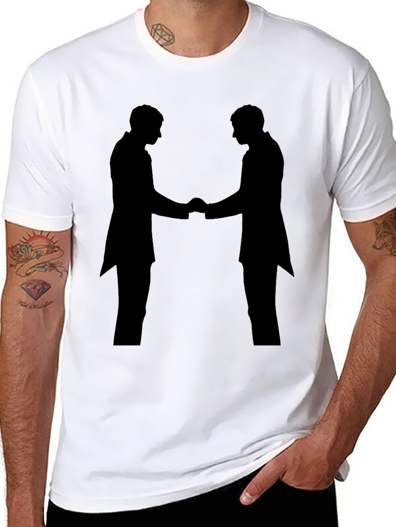 Black Handshake Silhouette Black T-Shirt view 8