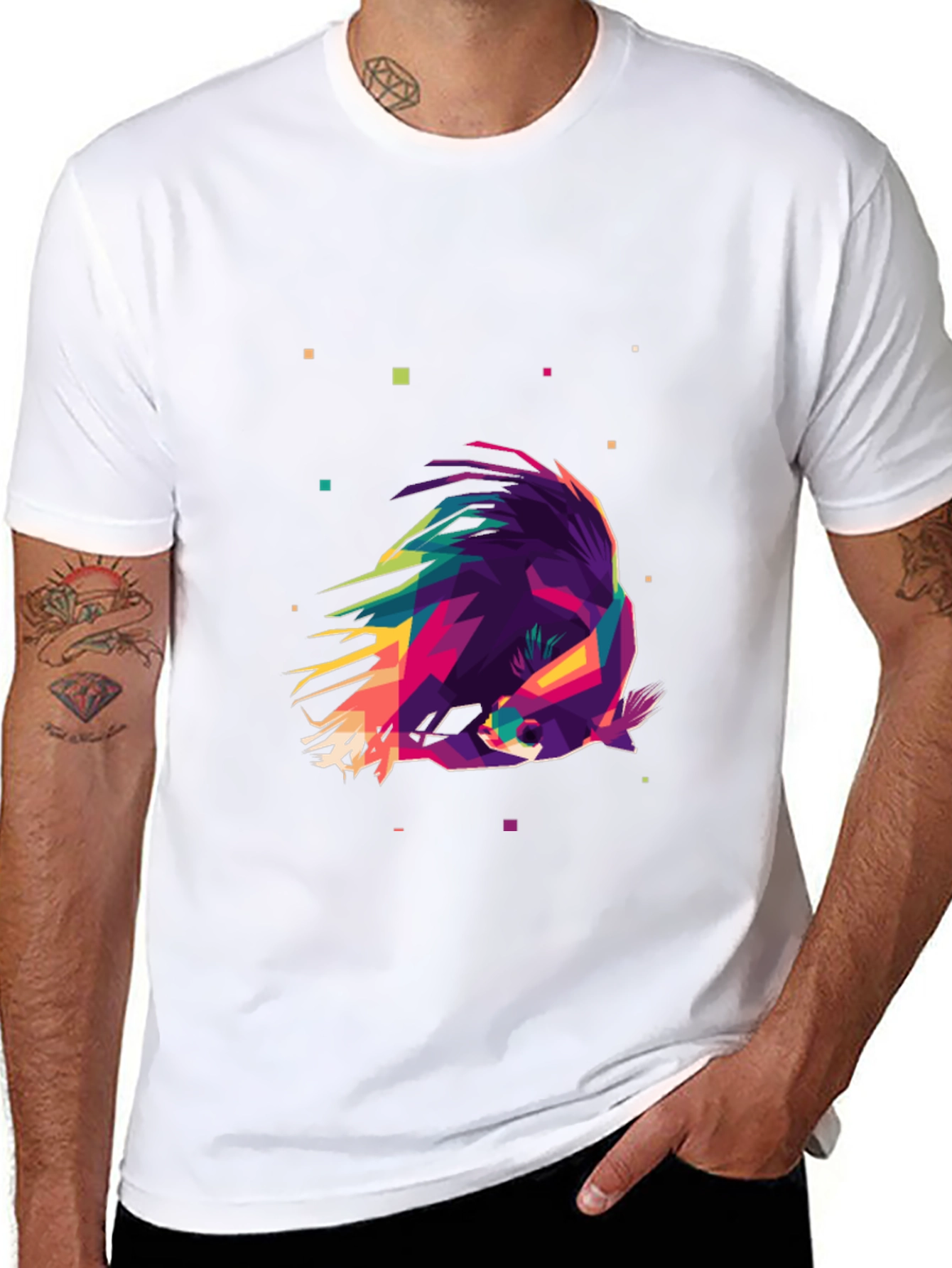 Black Geometric Raccoon Graphic Tee - Modern Art Shirt view 8