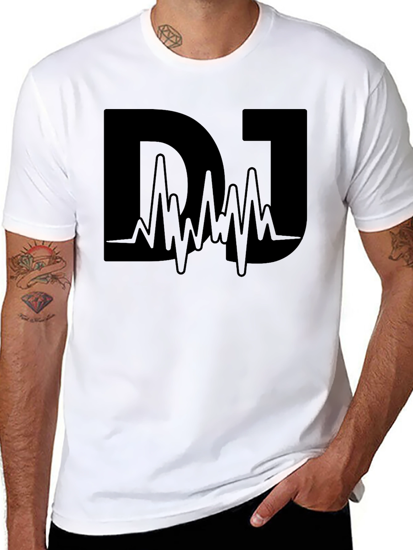 Black DJ Graphic T-Shirt - Sound Wave Design view 8