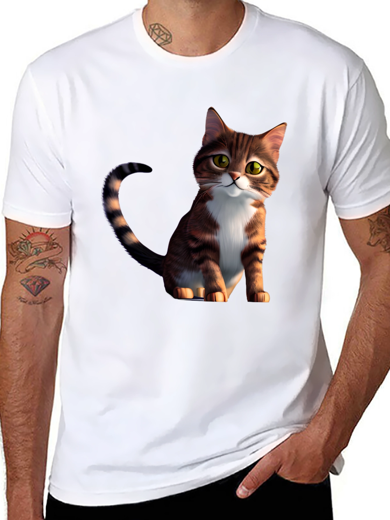 Black Cartoon Cat Graphic Black T-Shirt view 8