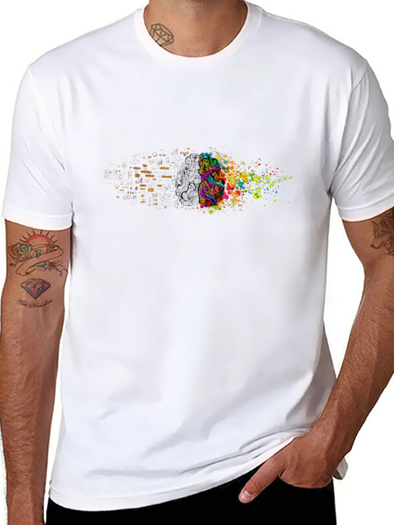 Black Abstract Mind T-Shirt: Colorful Brain Art view 8