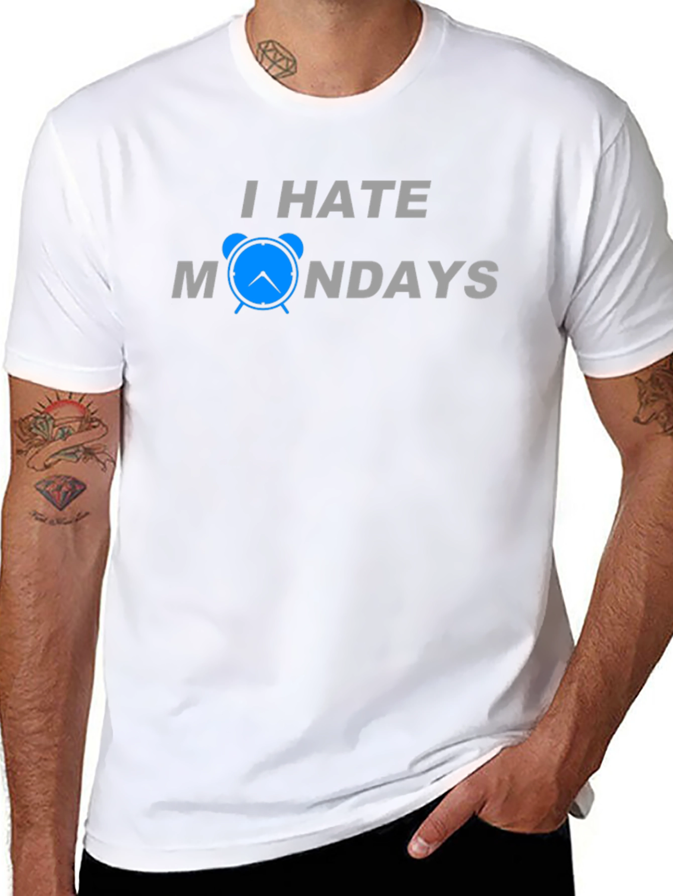 Black I Hate Mondays T-Shirt - Funny Alarm Clock Design view 8